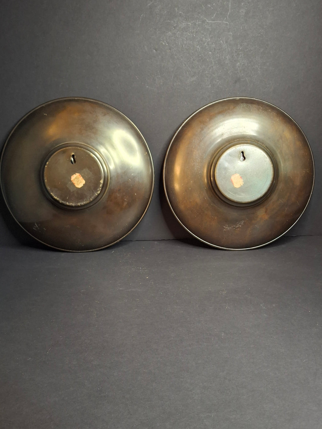 Pair Mid Century Pal Bell Israel Bronze Wall Plates Shofar and Harvest Maurice Ascalon Judaica 9.5"