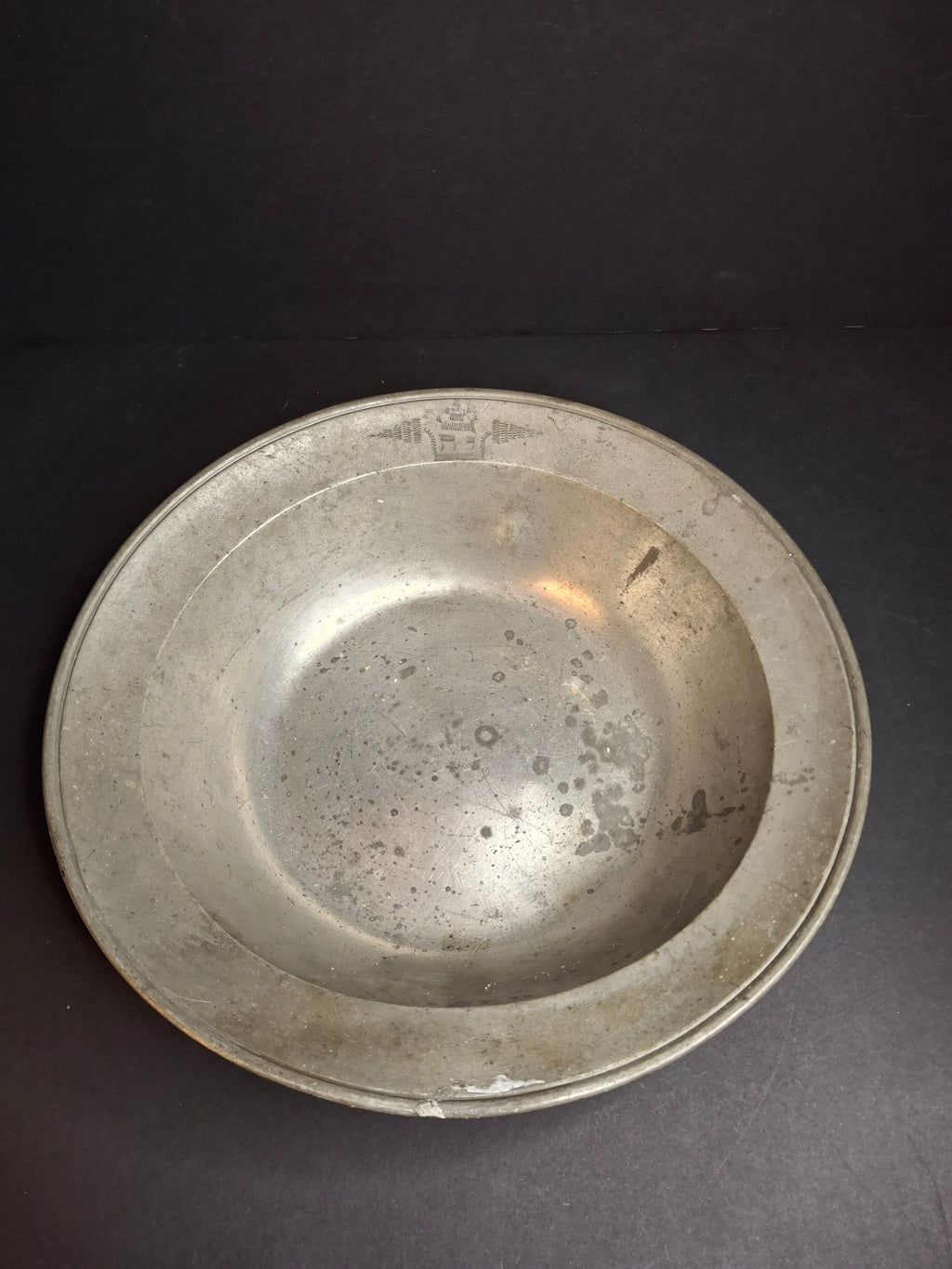 18th Century German Pewter Extra Large Judaica Passover Seder Wash Basin Bowl Hebrew Engraved Christie's Provenance 11"