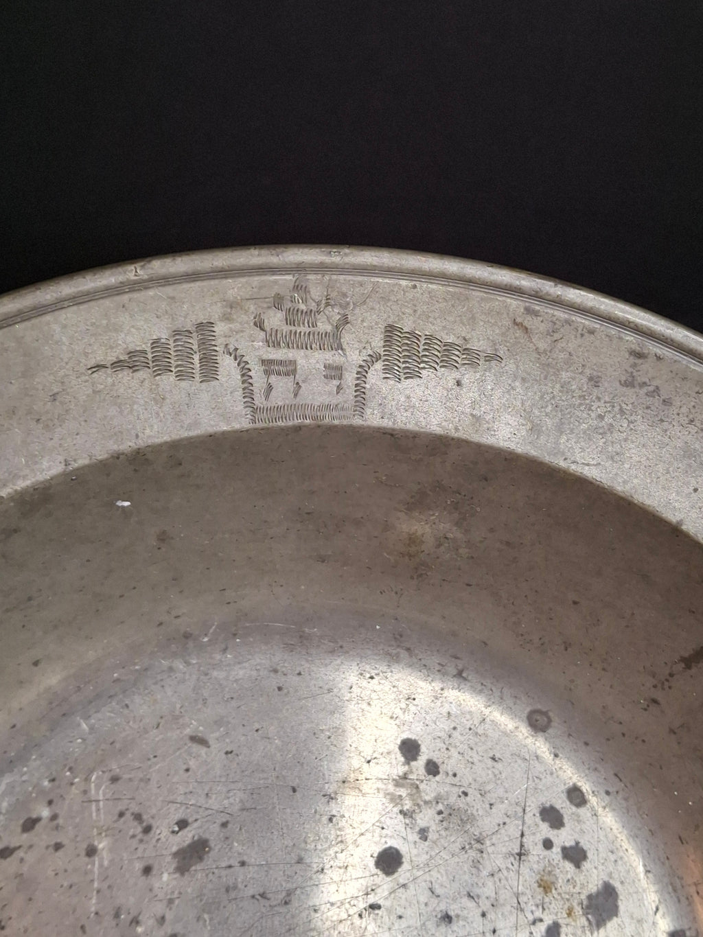 18th Century German Pewter Extra Large Judaica Passover Seder Wash Basin Bowl Hebrew Engraved Christie's Provenance 11"