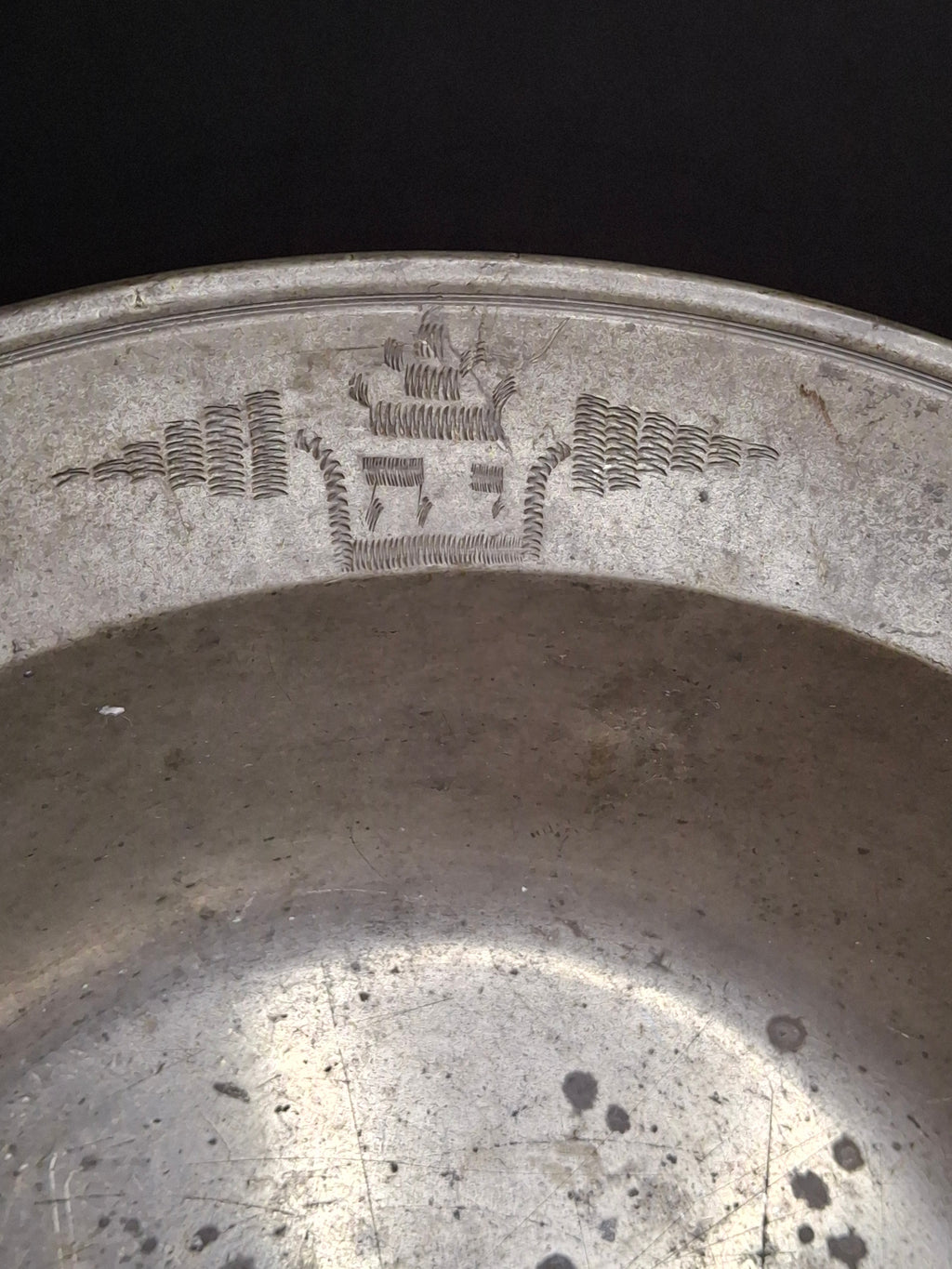 18th Century German Pewter Extra Large Judaica Passover Seder Wash Basin Bowl Hebrew Engraved Christie's Provenance 11"