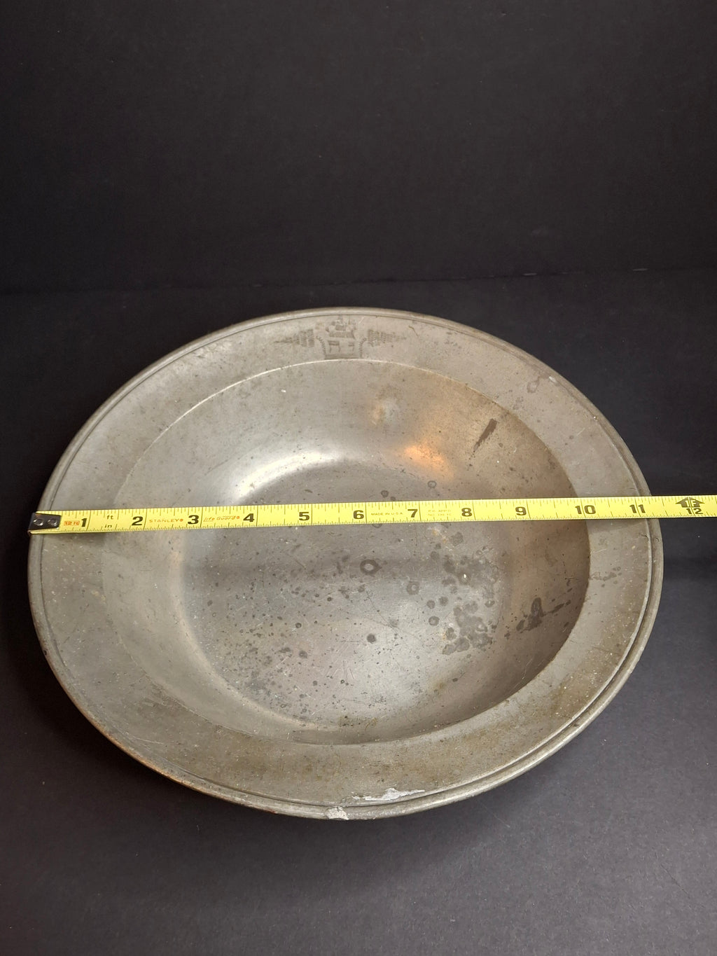 18th Century German Pewter Extra Large Judaica Passover Seder Wash Basin Bowl Hebrew Engraved Christie's Provenance 11"