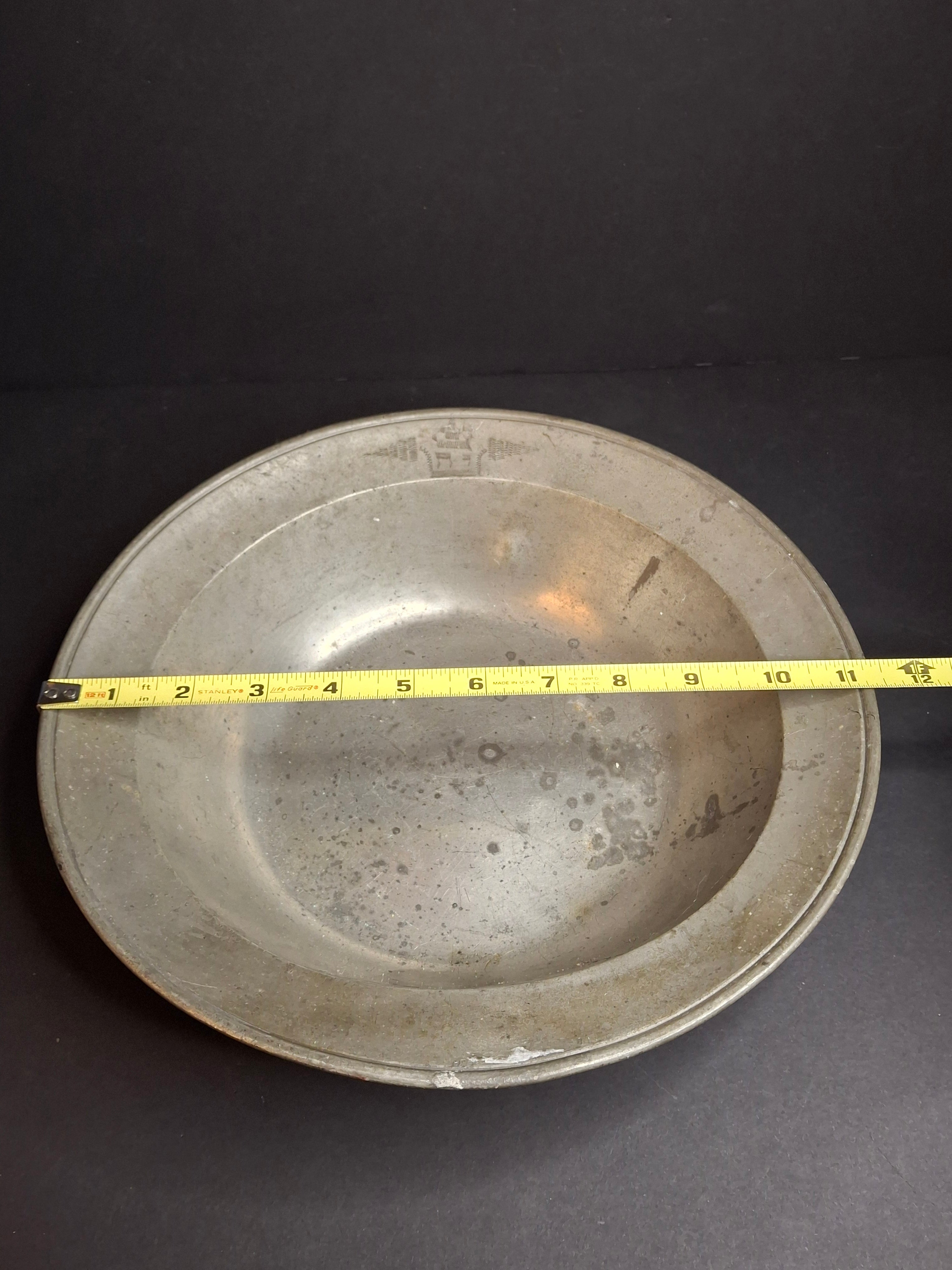 18th Century German Pewter Extra Large Judaica Passover Seder Wash Basin Bowl Hebrew Engraved Christie's Provenance 11"