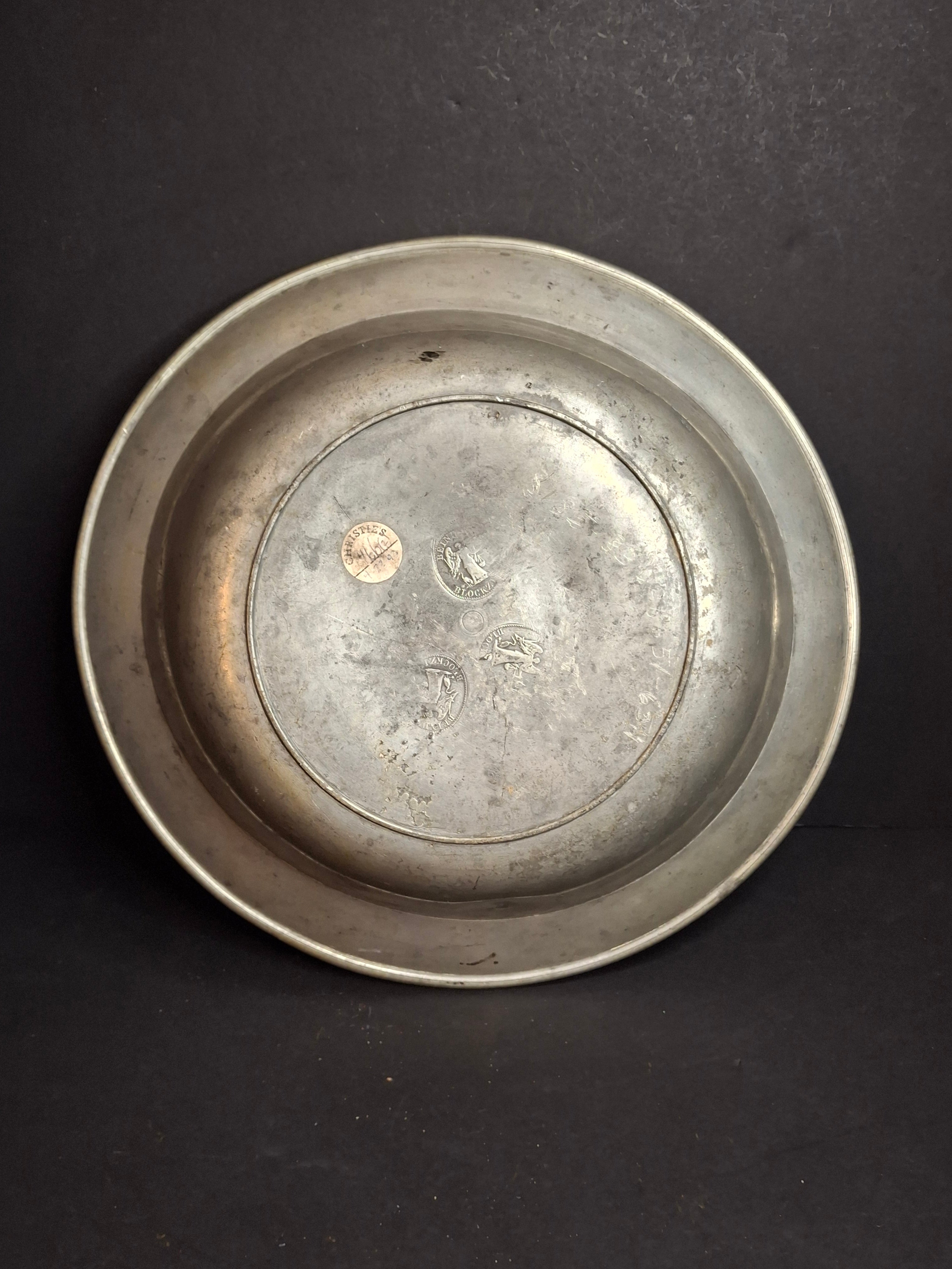 18th Century German Pewter Extra Large Judaica Passover Seder Wash Basin Bowl Hebrew Engraved Christie's Provenance 11"