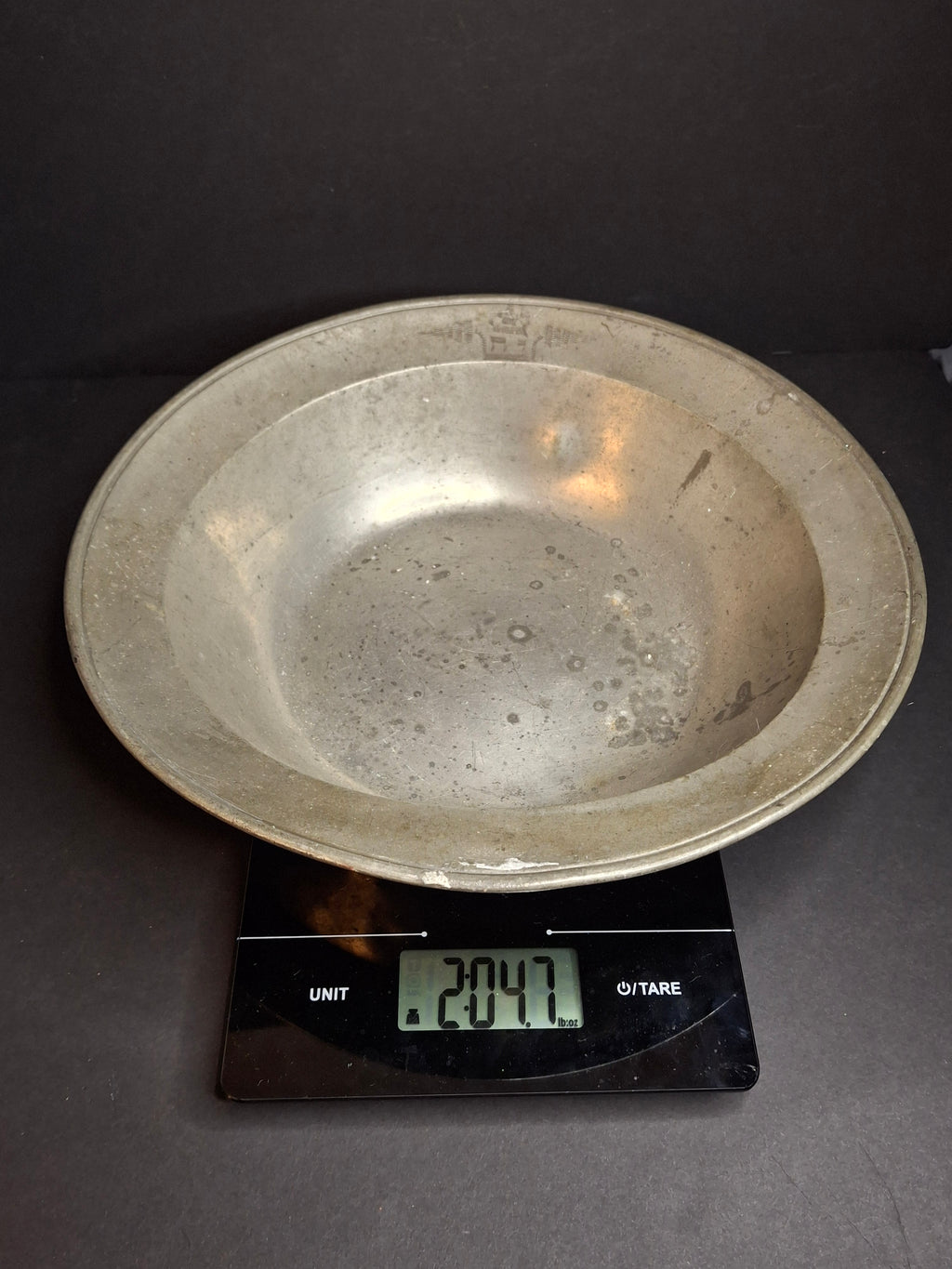 18th Century German Pewter Extra Large Judaica Passover Seder Wash Basin Bowl Hebrew Engraved Christie's Provenance 11"