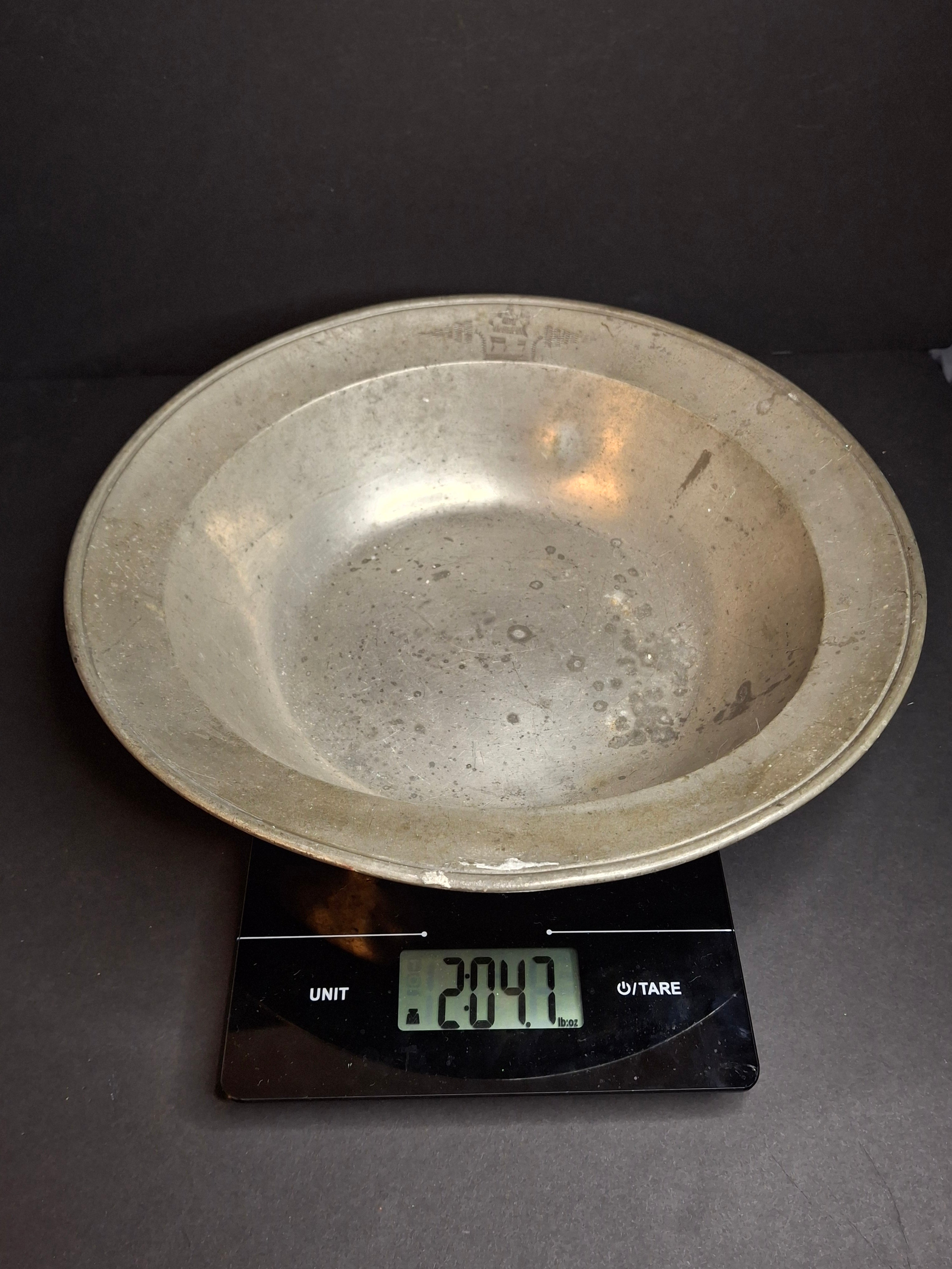 18th Century German Pewter Extra Large Judaica Passover Seder Wash Basin Bowl Hebrew Engraved Christie's Provenance 11"