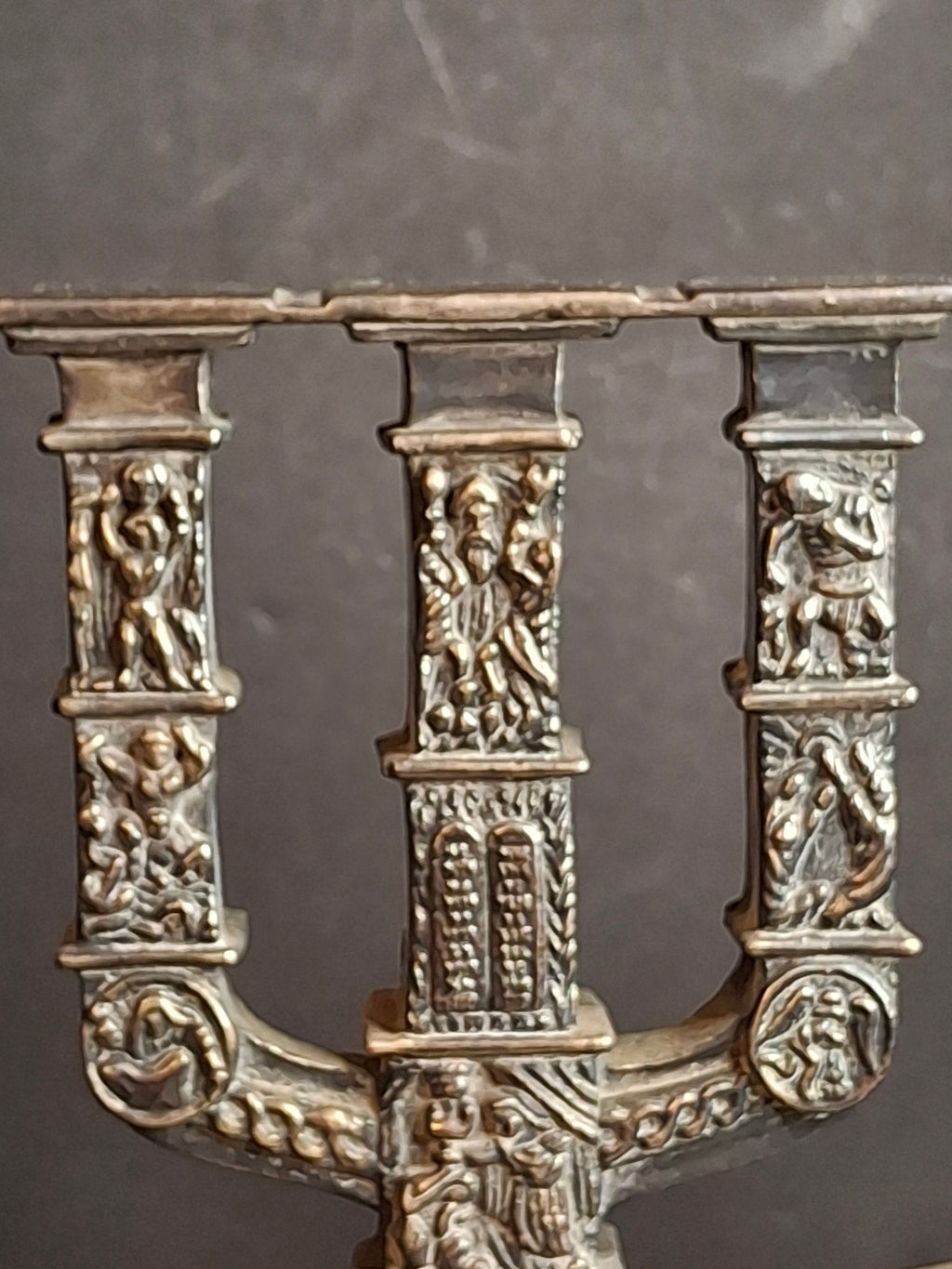 Yaacov Heller Sterling Silver Knesset Menorah Sculpture Tiered Marble Base 10"
