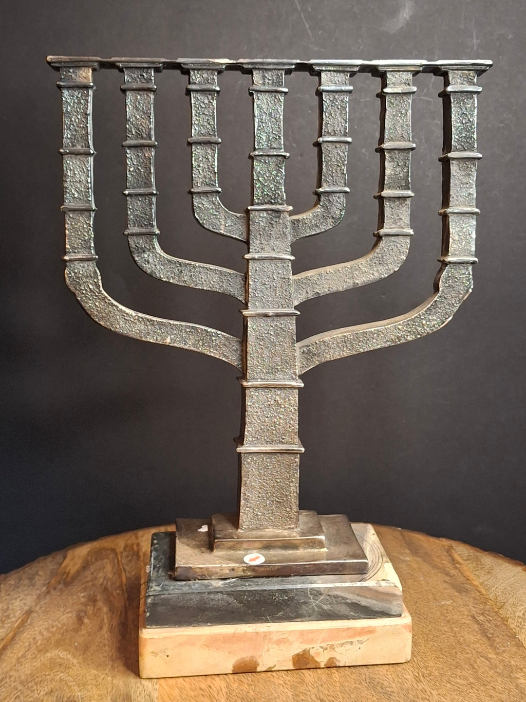 Yaacov Heller Sterling Silver Knesset Menorah Sculpture Tiered Marble Base 10"