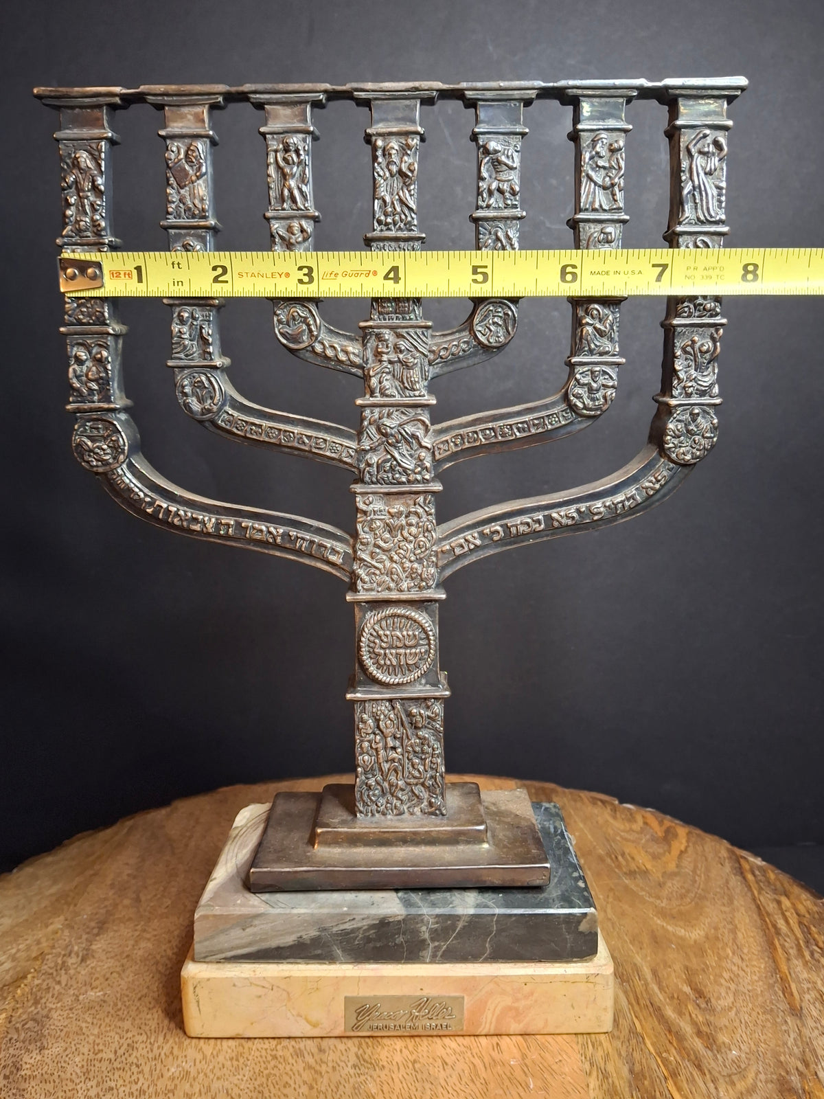 Yaacov Heller Sterling Silver Knesset Menorah Sculpture Tiered Marble Base 10"
