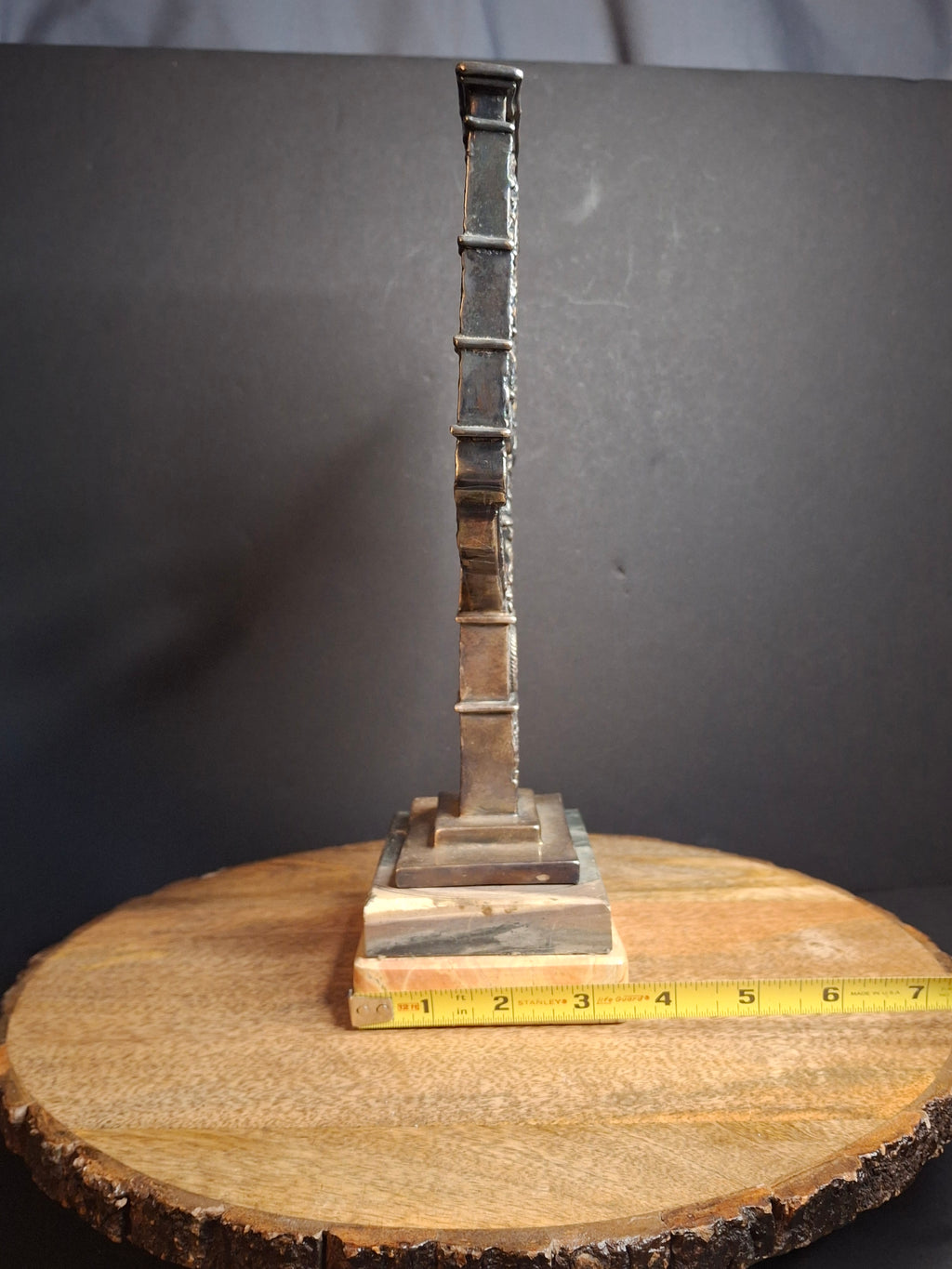 Yaacov Heller Sterling Silver Knesset Menorah Sculpture Tiered Marble Base 10"