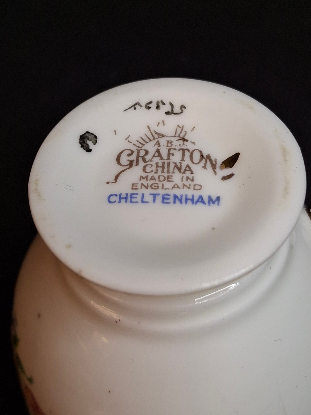 Vintage ABJ Grafton China Tea Cup Saucer Set Cheltenham Pattern Burgundy Gold Floral c. 1935-1948