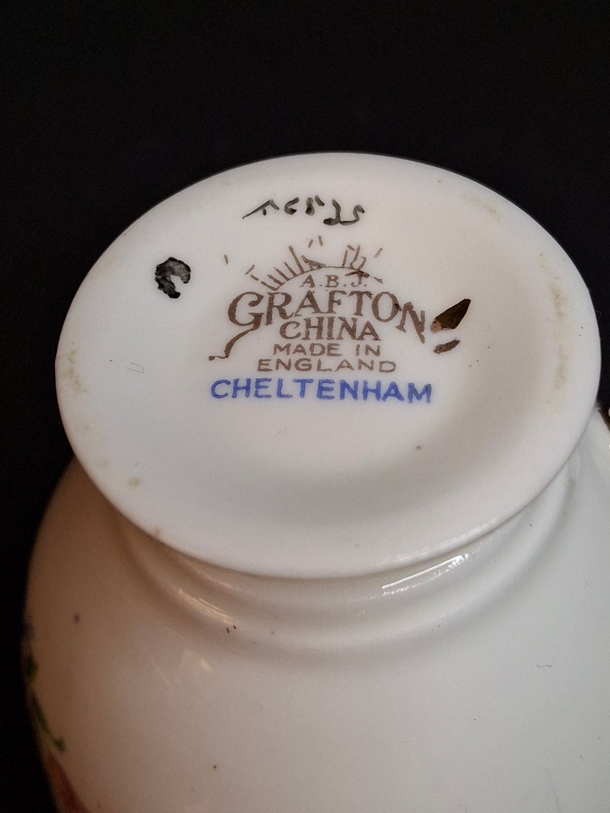 Vintage ABJ Grafton China Tea Cup Saucer Set Cheltenham Pattern Burgundy Gold Floral c. 1935-1948
