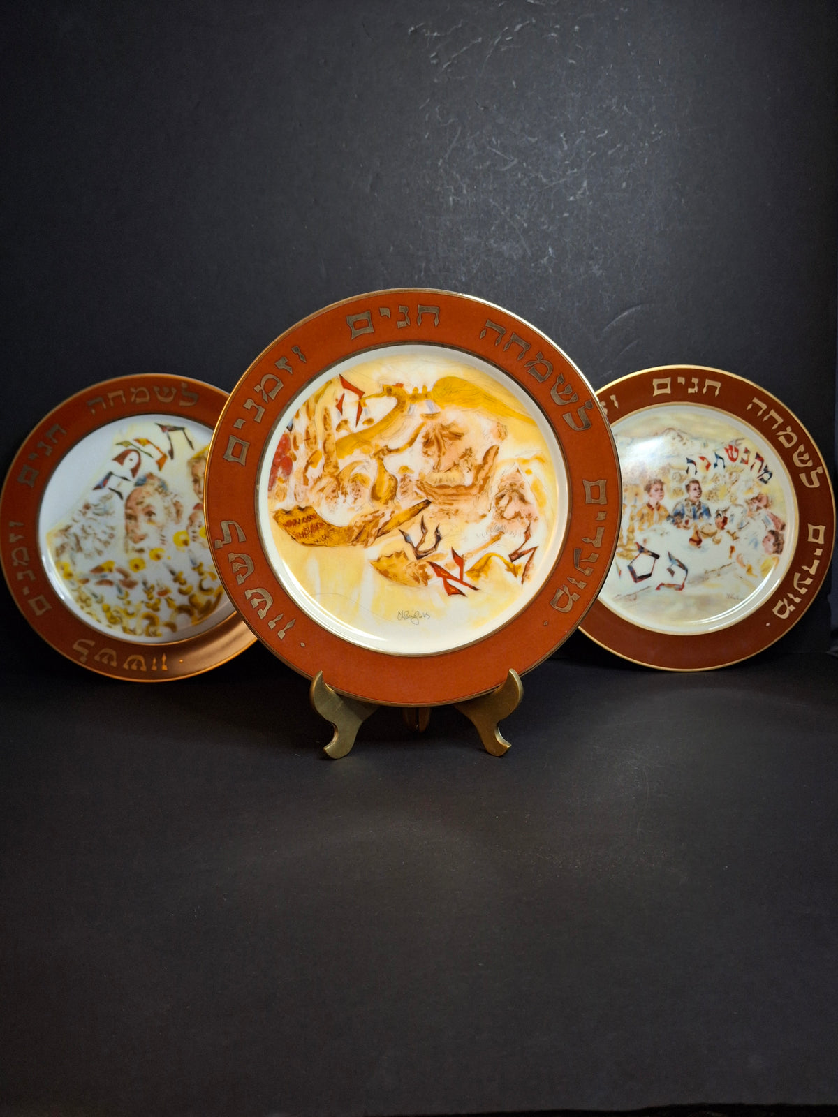 Chaim Gross Plates Set of 3 Matching Limited Edition #915 Boxed Viletta Judaic Heritage Society Rosh Hashanah