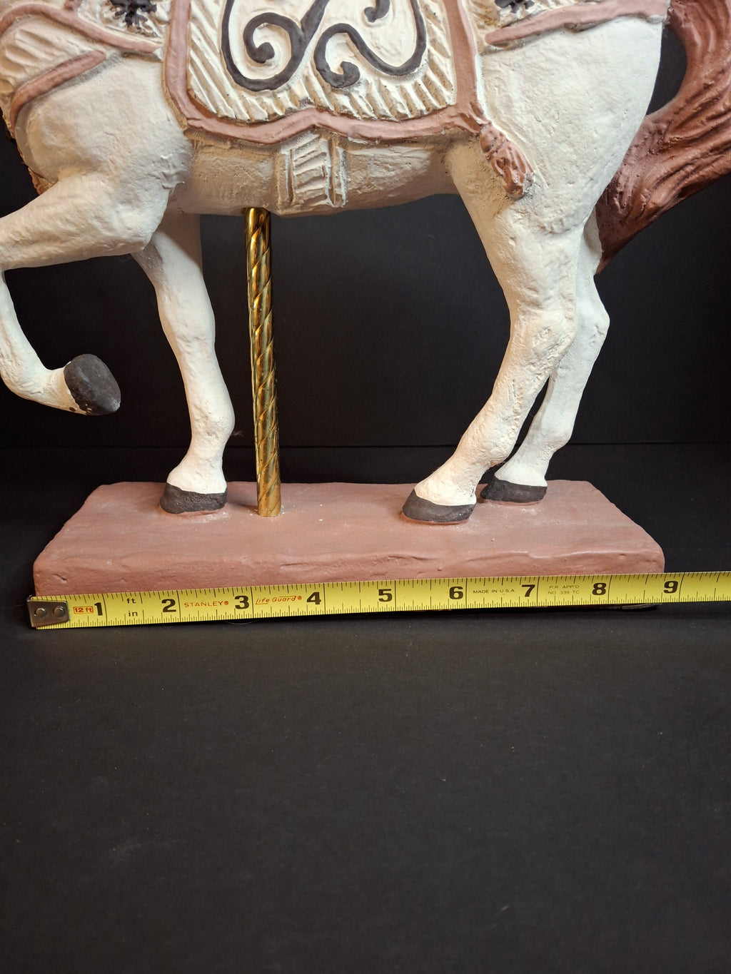 Vintage 1983 Austin Sculpture Carousel Horse Durastone Statue Brass Pole Ring Base 15"