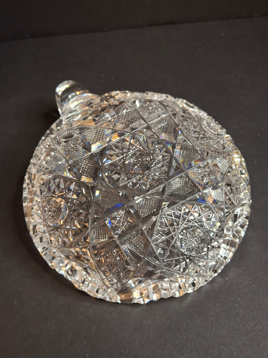 Antique ABP Cut Glass Handled Nappy Bowl Hobstar Star Fine Diamond Rim 7"
