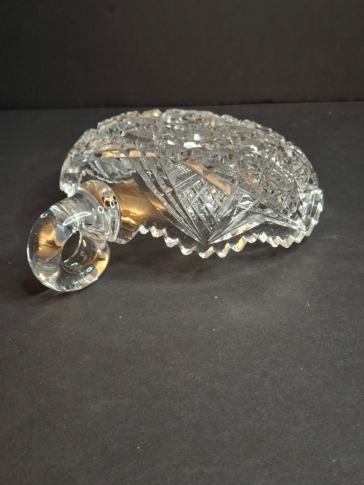 Antique ABP Cut Glass Handled Nappy Bowl Hobstar Star Fine Diamond Rim 7"