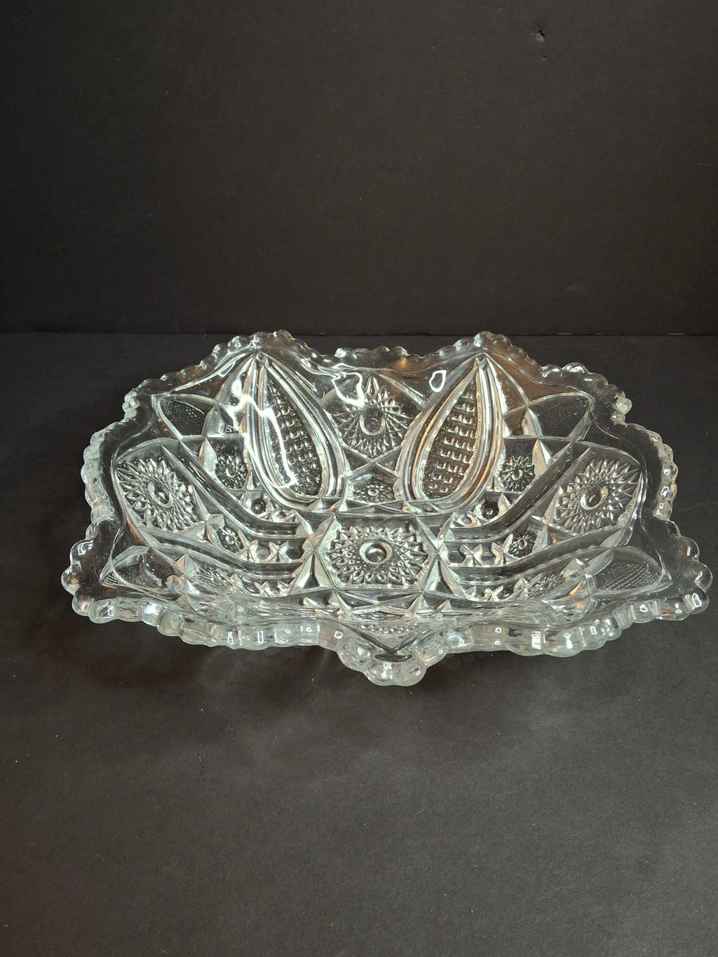 Antique McKee Glass Innovation No. 410 Cut Glass Oval Bowl Centerpiece 10" 1916