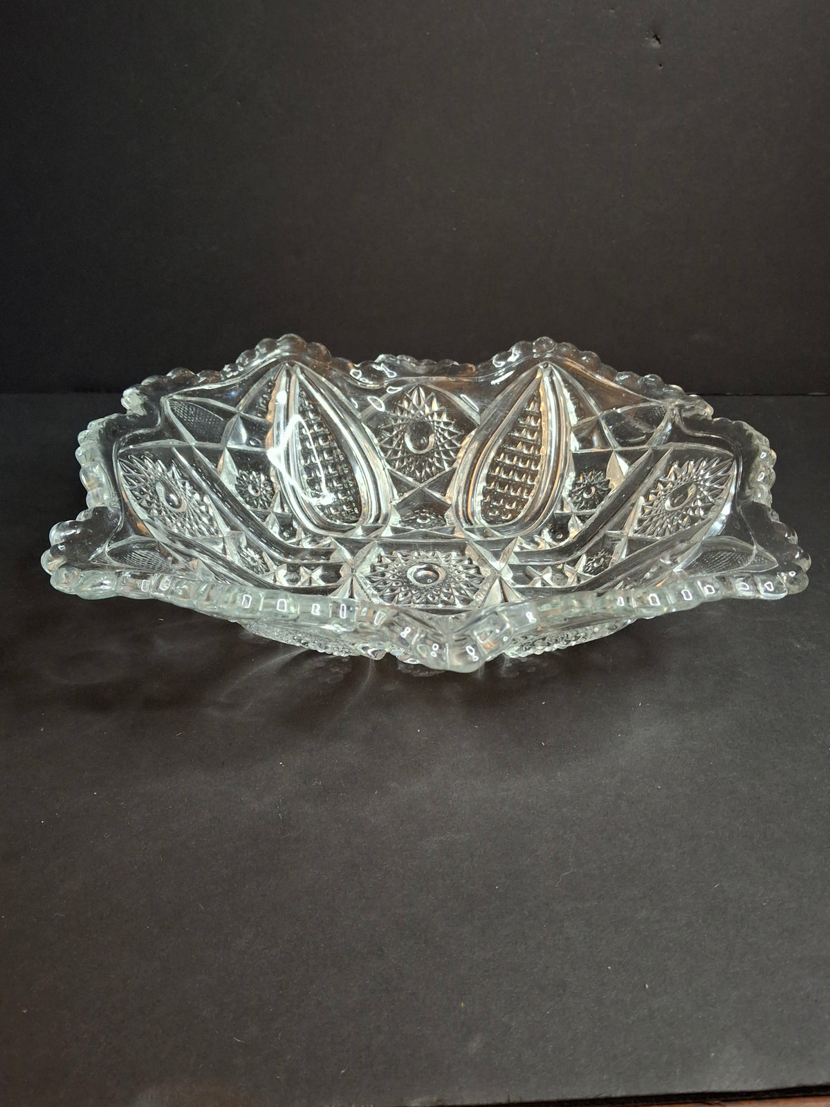 Antique McKee Glass Innovation No. 410 Cut Glass Oval Bowl Centerpiece 10" 1916