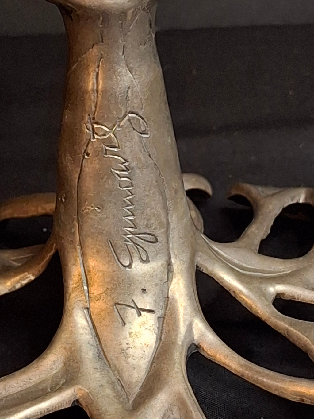 Vintage Fred Spinowitz Tree of Life Hanukkah Menorah Signed Judaica Silver Tone Brass Leaves Chanukiah