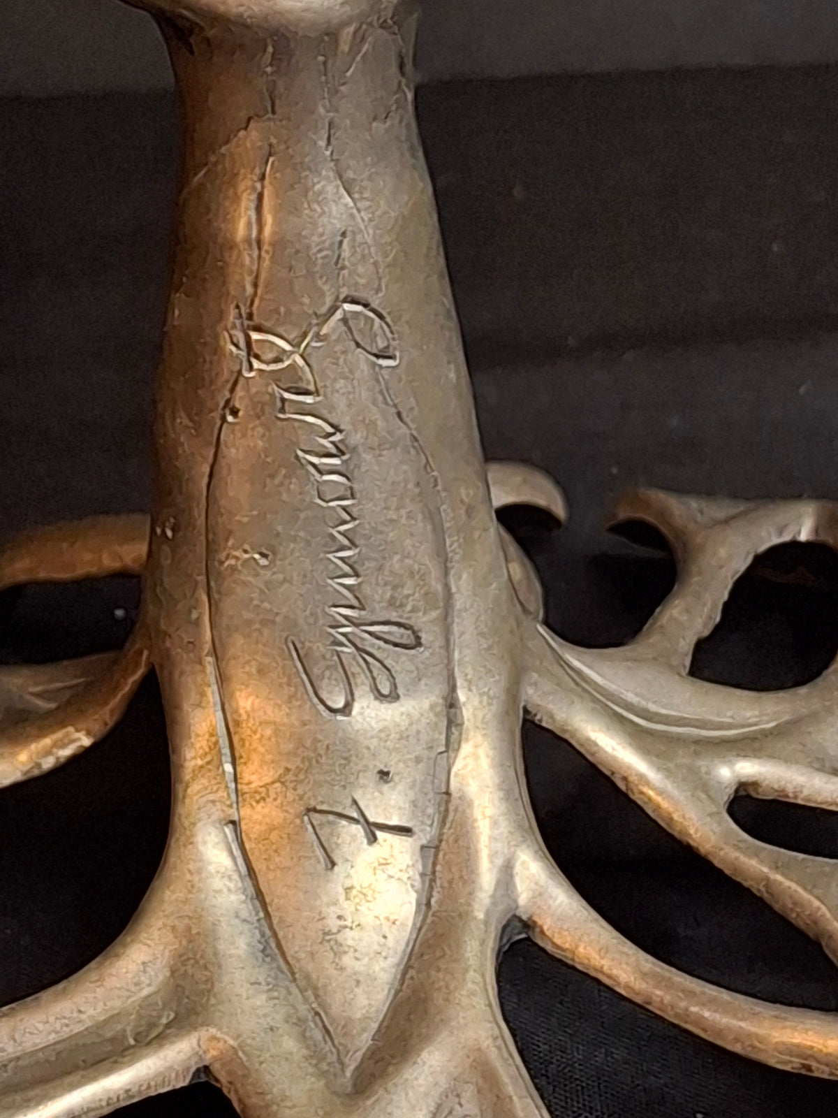 Vintage Fred Spinowitz Tree of Life Hanukkah Menorah Signed Judaica Silver Tone Brass Leaves Chanukiah