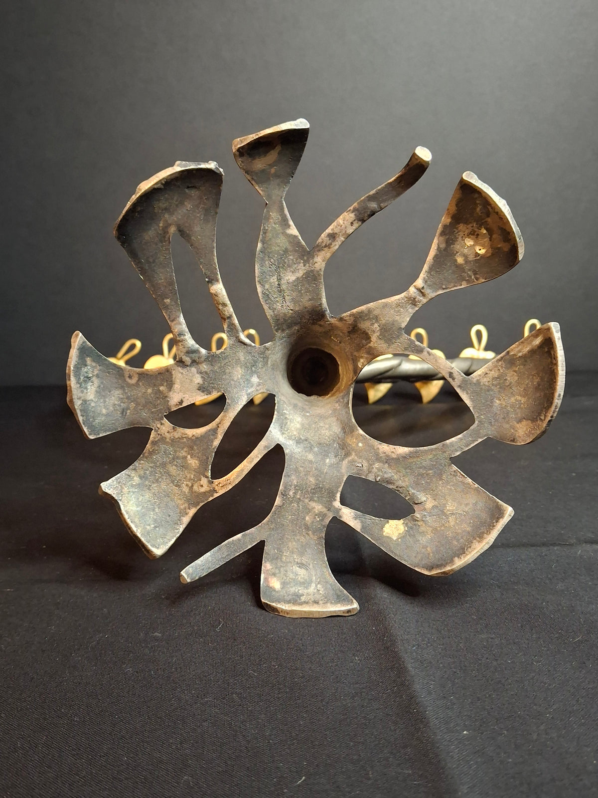 Vintage Fred Spinowitz Tree of Life Hanukkah Menorah Signed Judaica Silver Tone Brass Leaves Chanukiah
