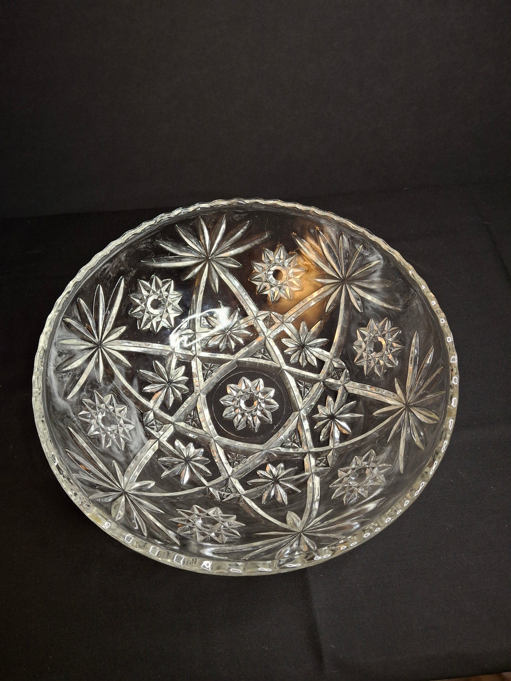 Vintage Anchor Hocking EAPC Star of David Glass Punch Bowl Serving Bowl 10.75"