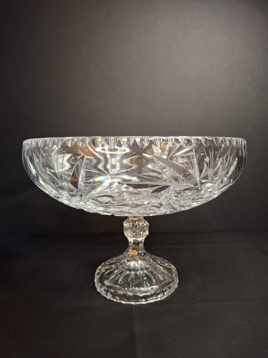 Antique ABP Cut Glass Pedestal Bowl Large 10.75 Centerpiece Compote Pinwheel Hobstar