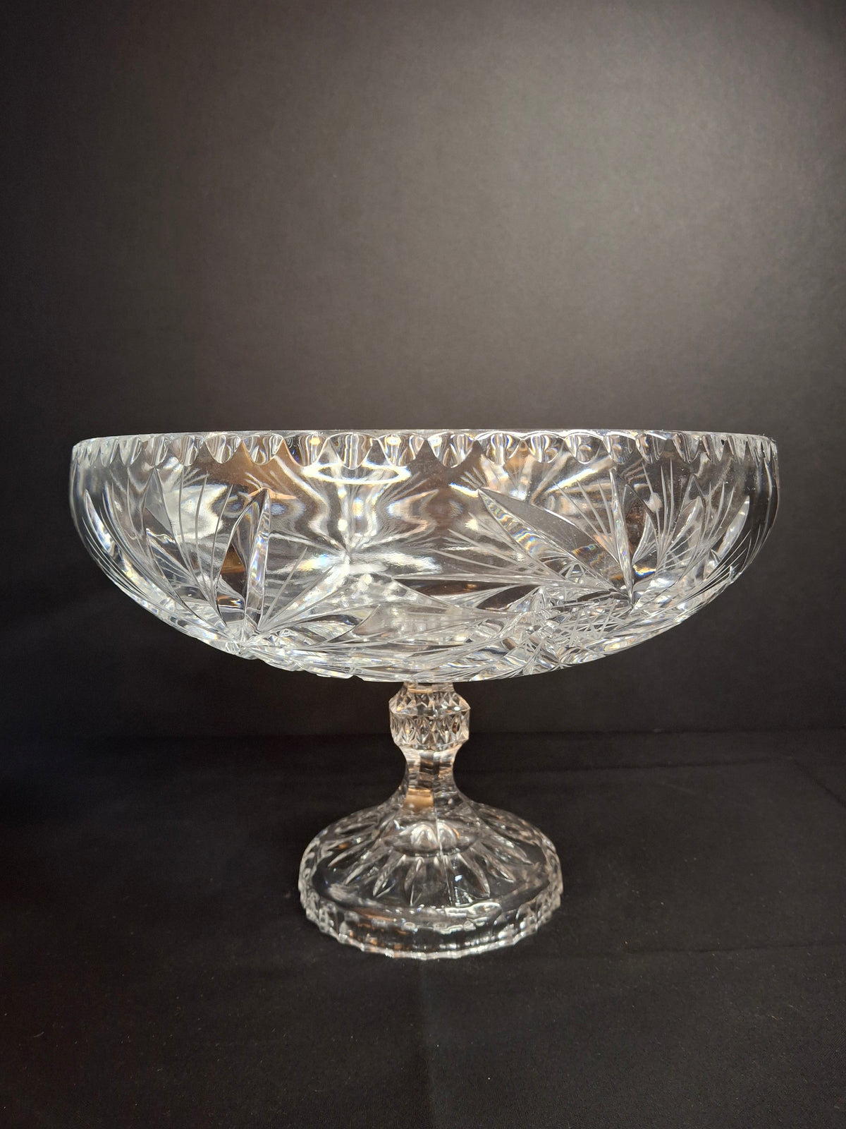 Antique ABP Cut Glass Pedestal Bowl Large 10.75 Centerpiece Compote Pinwheel Hobstar
