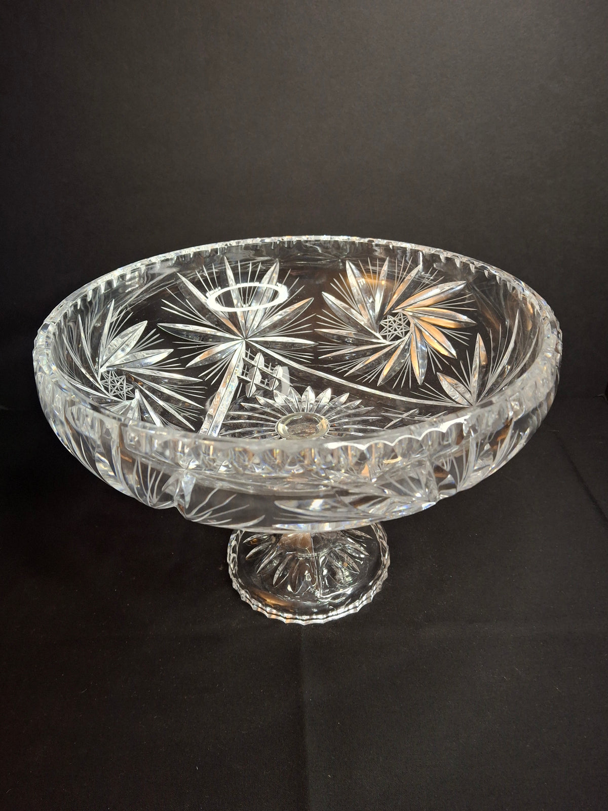 Antique ABP Cut Glass Pedestal Bowl Large 10.75 Centerpiece Compote Pinwheel Hobstar