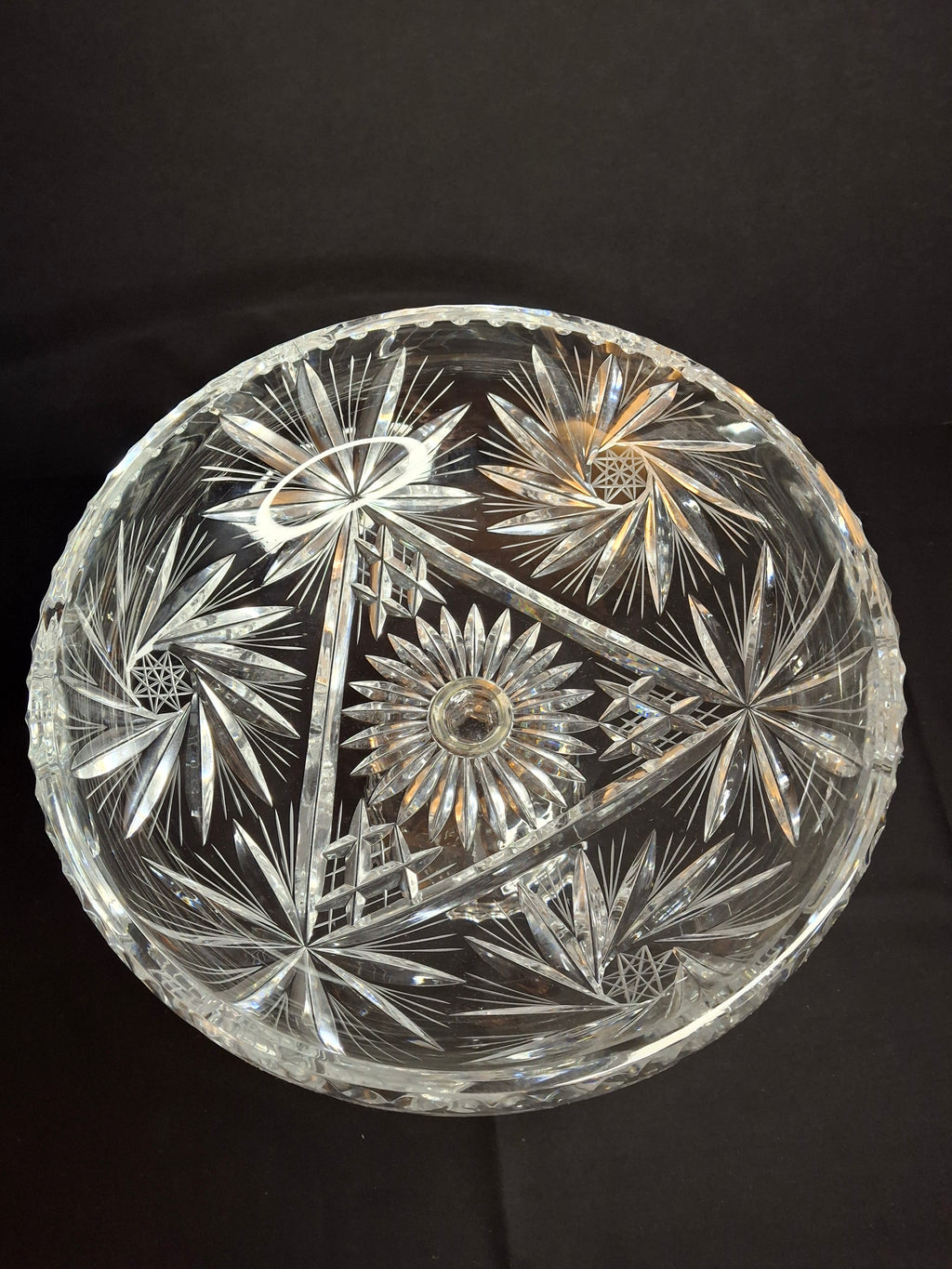 Antique ABP Cut Glass Pedestal Bowl Large 10.75 Centerpiece Compote Pinwheel Hobstar
