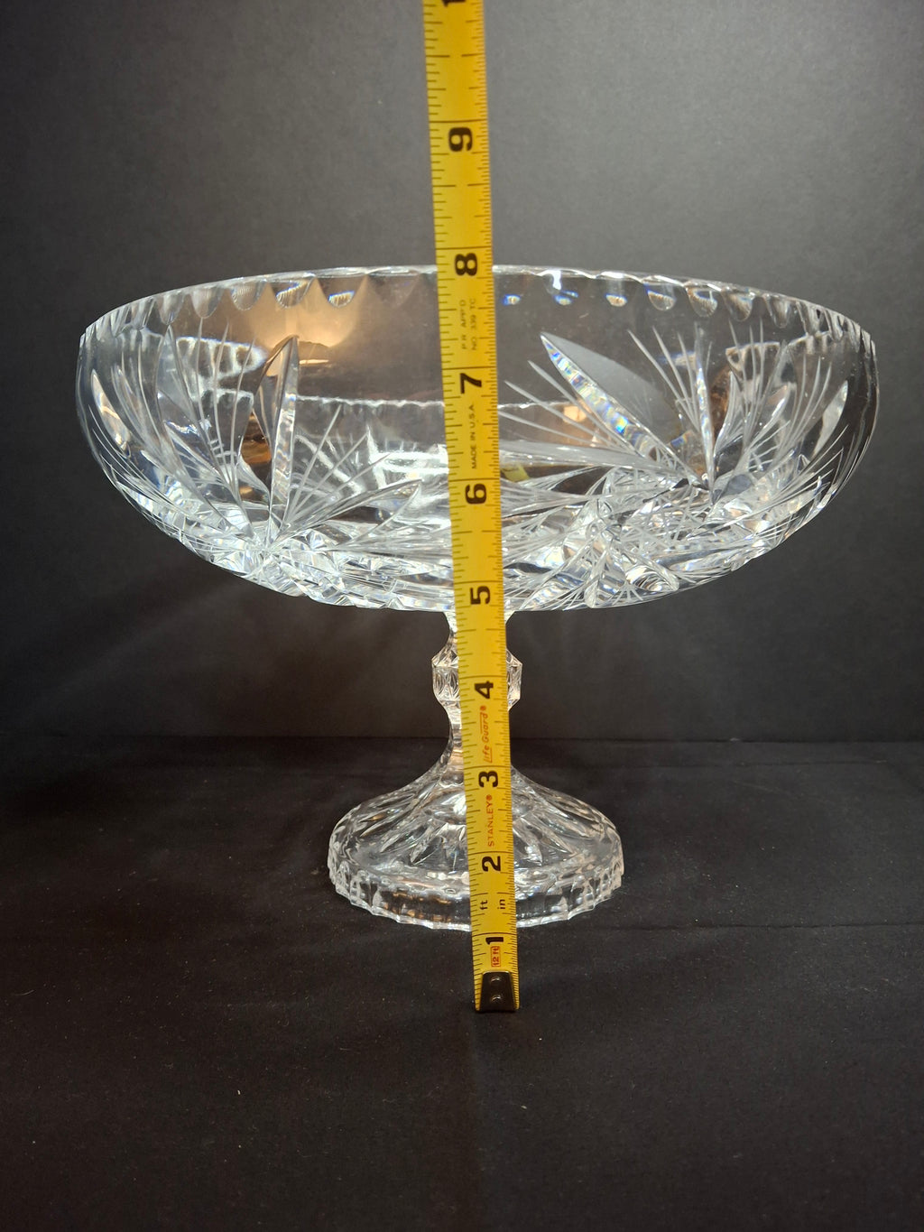 Antique ABP Cut Glass Pedestal Bowl Large 10.75 Centerpiece Compote Pinwheel Hobstar
