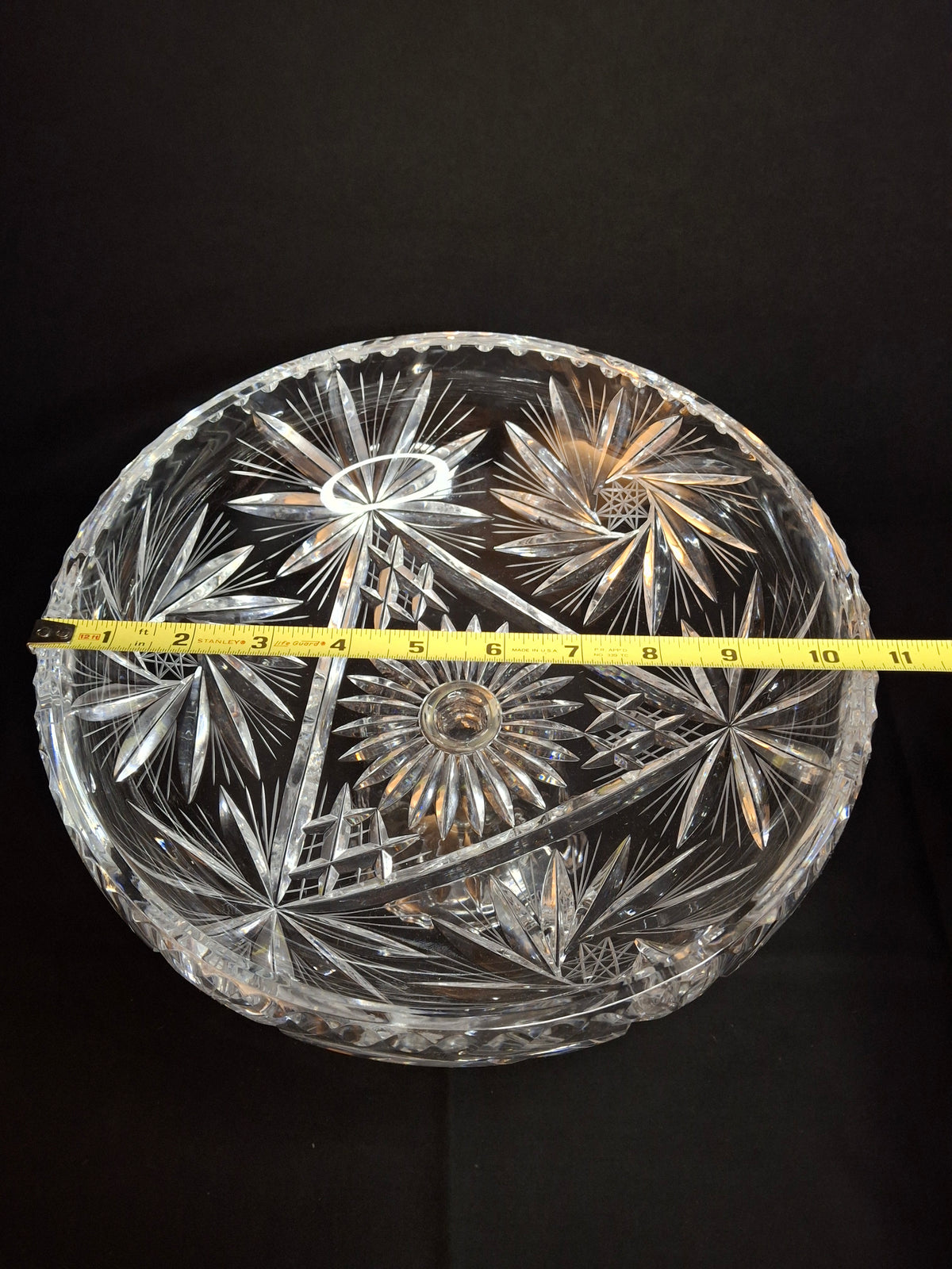 Antique ABP Cut Glass Pedestal Bowl Large 10.75 Centerpiece Compote Pinwheel Hobstar