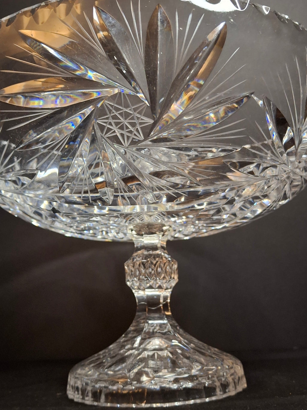 Antique ABP Cut Glass Pedestal Bowl Large 10.75 Centerpiece Compote Pinwheel Hobstar