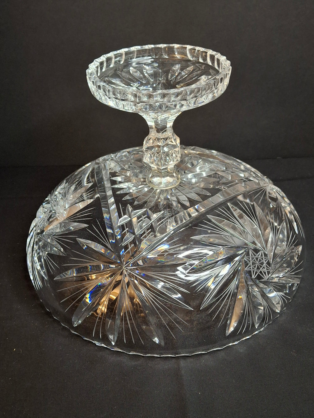 Antique ABP Cut Glass Pedestal Bowl Large 10.75 Centerpiece Compote Pinwheel Hobstar