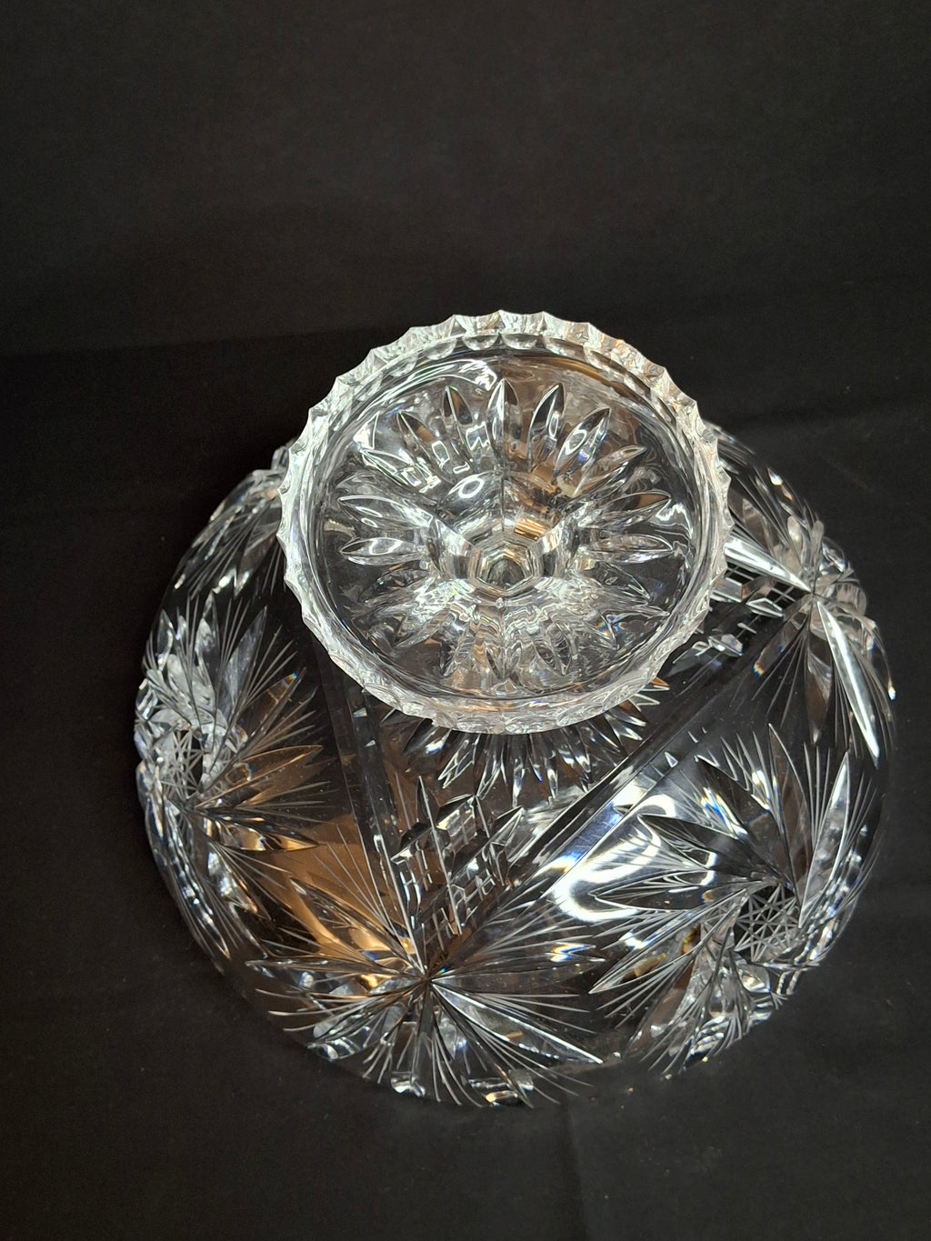 Antique ABP Cut Glass Pedestal Bowl Large 10.75 Centerpiece Compote Pinwheel Hobstar