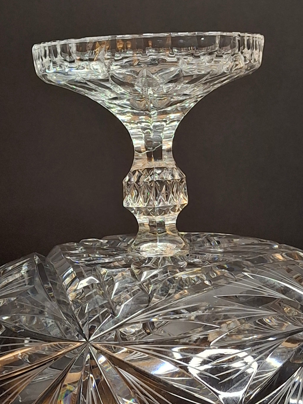 Antique ABP Cut Glass Pedestal Bowl Large 10.75 Centerpiece Compote Pinwheel Hobstar