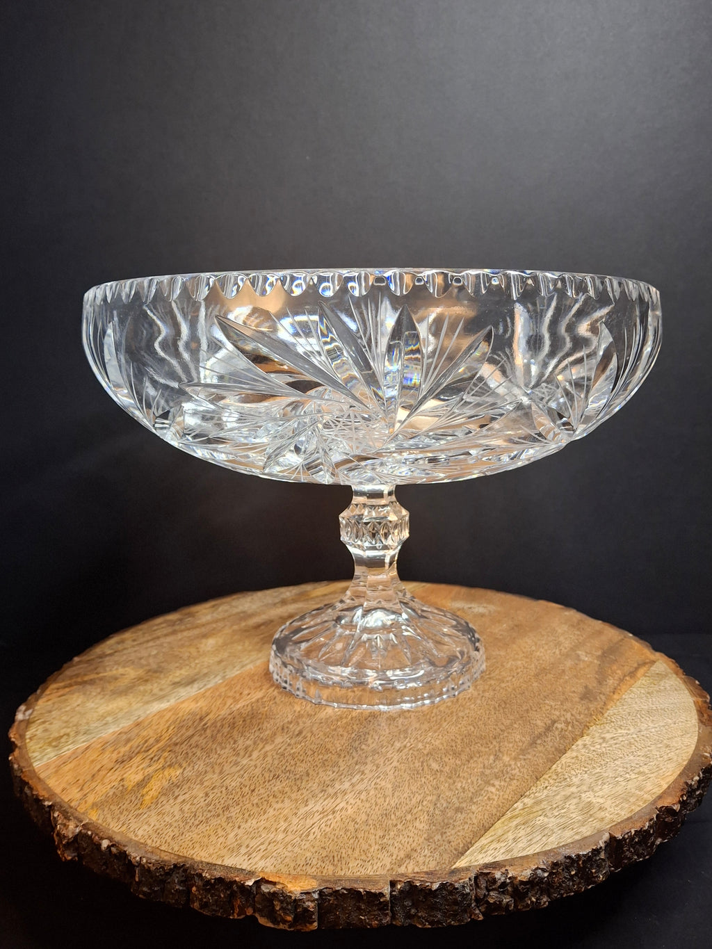 Antique ABP Cut Glass Pedestal Bowl Large 10.75 Centerpiece Compote Pinwheel Hobstar