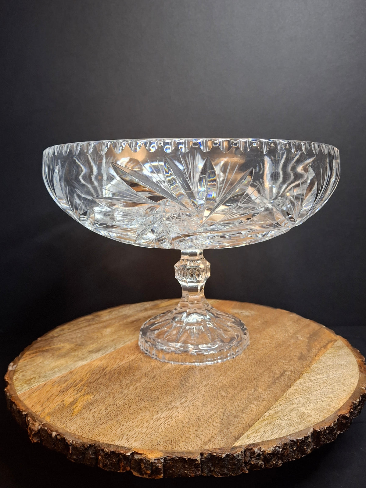 Antique ABP Cut Glass Pedestal Bowl Large 10.75 Centerpiece Compote Pinwheel Hobstar