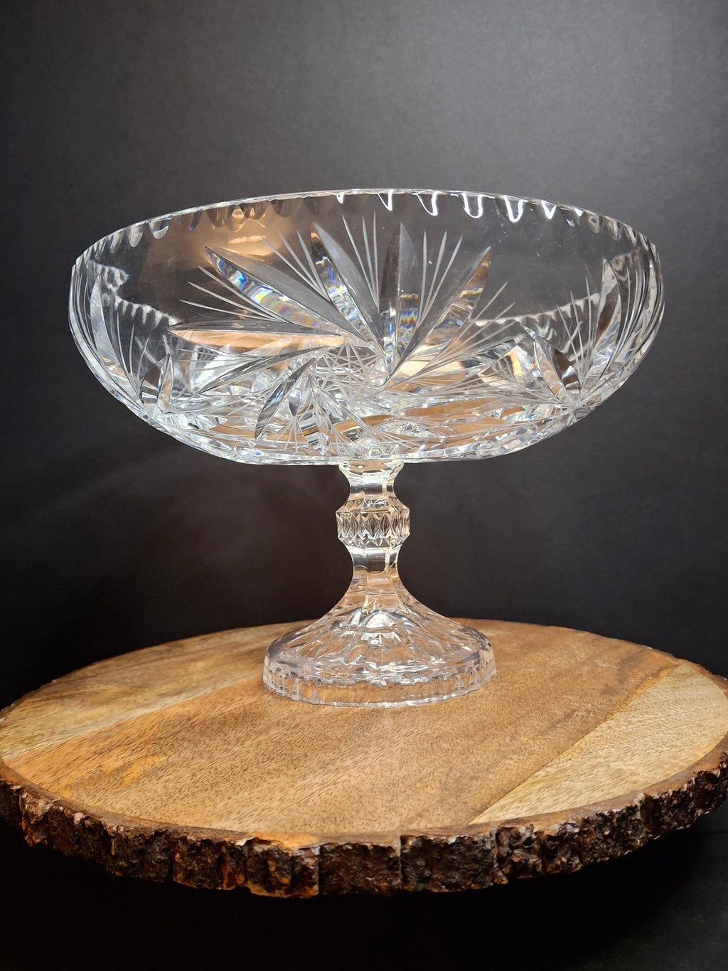 Antique ABP Cut Glass Pedestal Bowl Large 10.75 Centerpiece Compote Pinwheel Hobstar