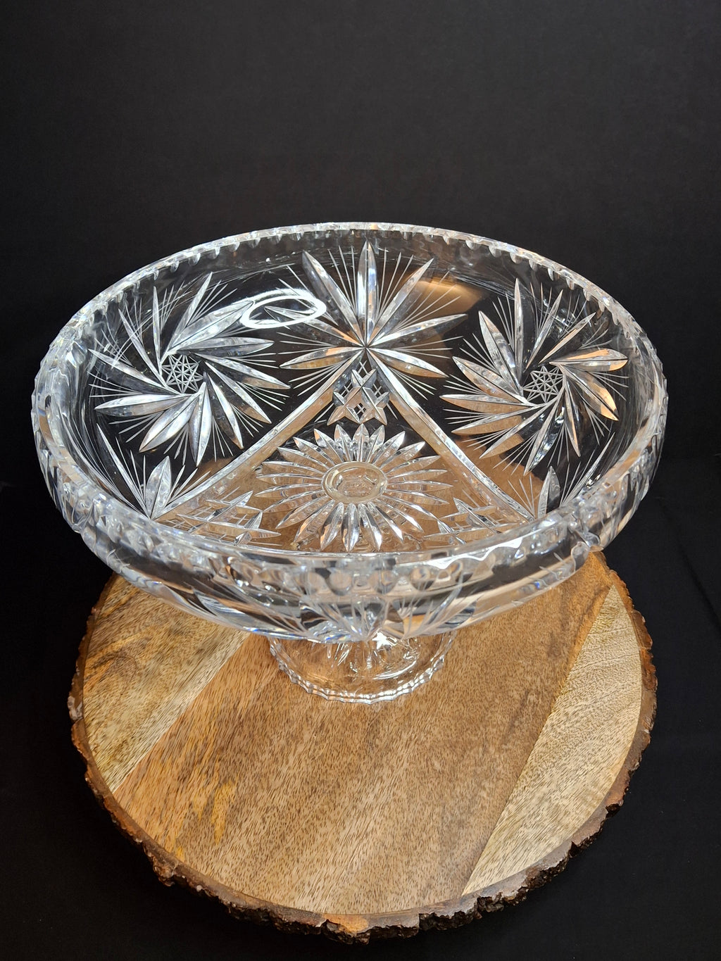Antique ABP Cut Glass Pedestal Bowl Large 10.75 Centerpiece Compote Pinwheel Hobstar