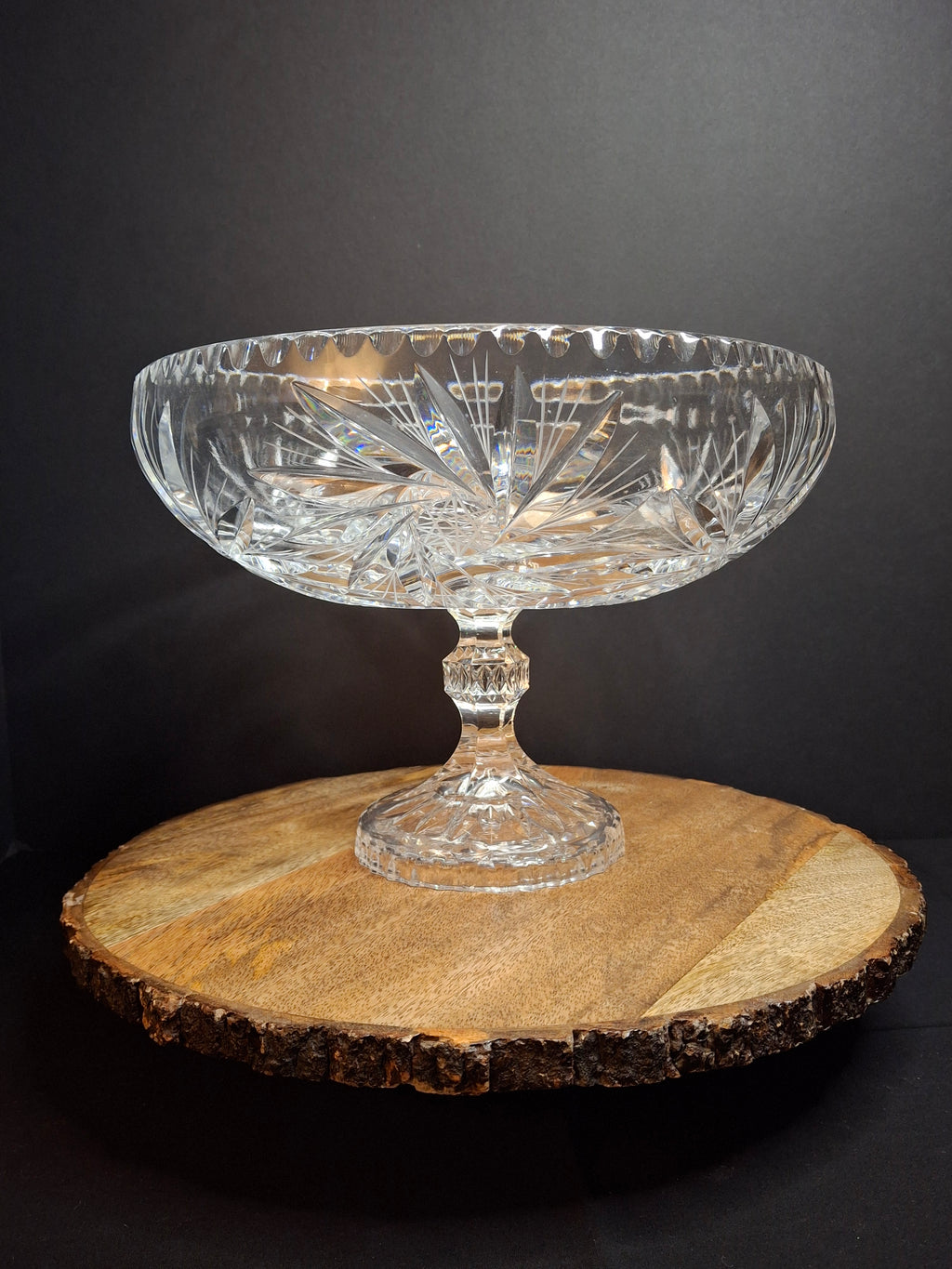 Antique ABP Cut Glass Pedestal Bowl Large 10.75 Centerpiece Compote Pinwheel Hobstar