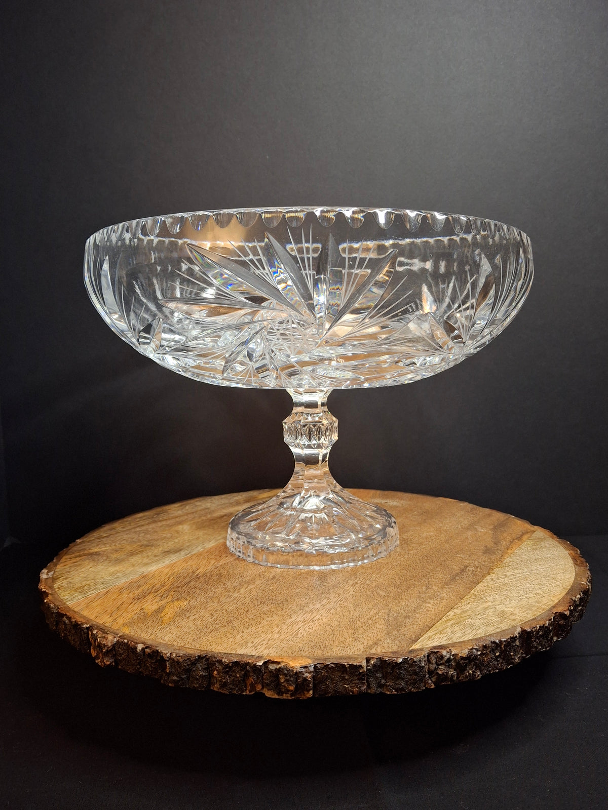 Antique ABP Cut Glass Pedestal Bowl Large 10.75 Centerpiece Compote Pinwheel Hobstar