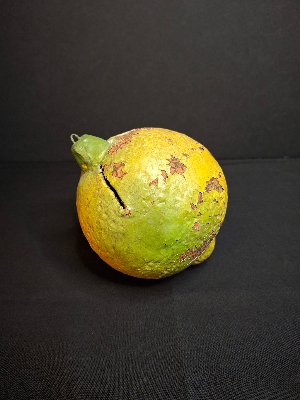 Late 19th Century Redware Earthenware Lemon Fruit Coin Bank Antique Folk Art Pottery