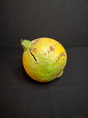 Late 19th Century Redware Earthenware Lemon Fruit Coin Bank Antique Folk Art Pottery