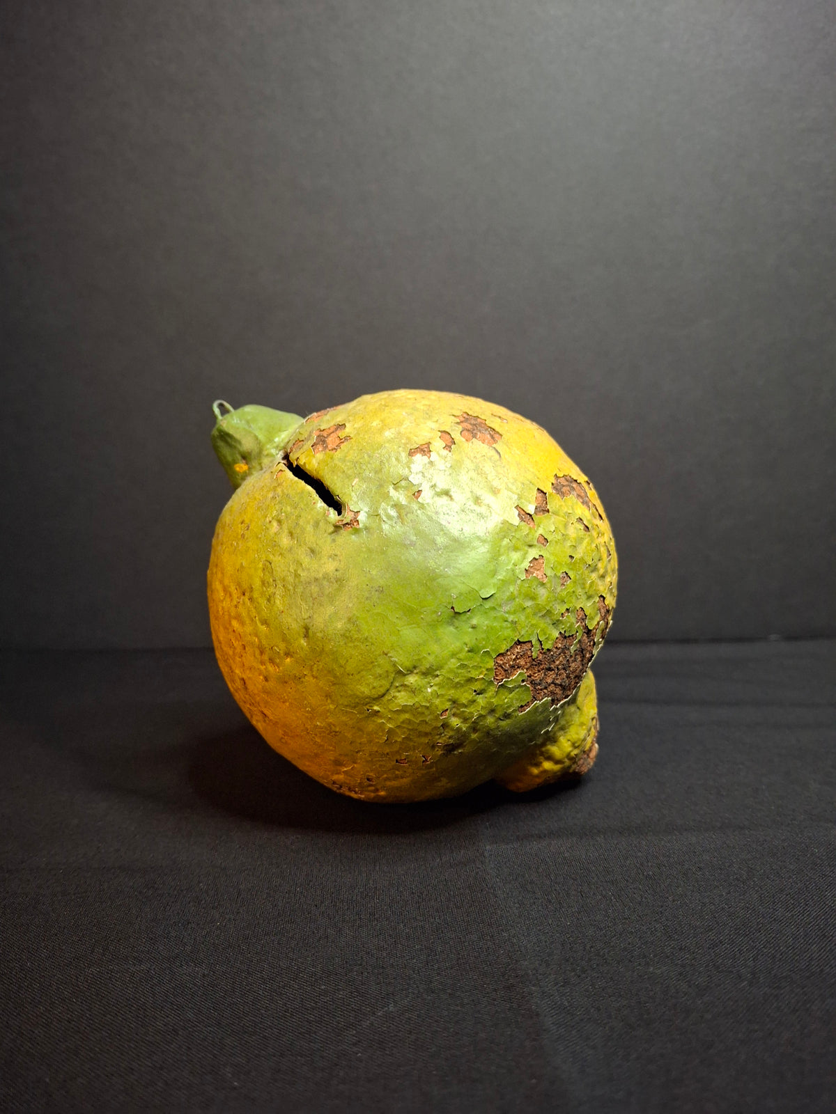 Late 19th Century Redware Earthenware Lemon Fruit Coin Bank Antique Folk Art Pottery