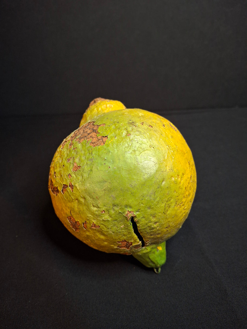 Late 19th Century Redware Earthenware Lemon Fruit Coin Bank Antique Folk Art Pottery