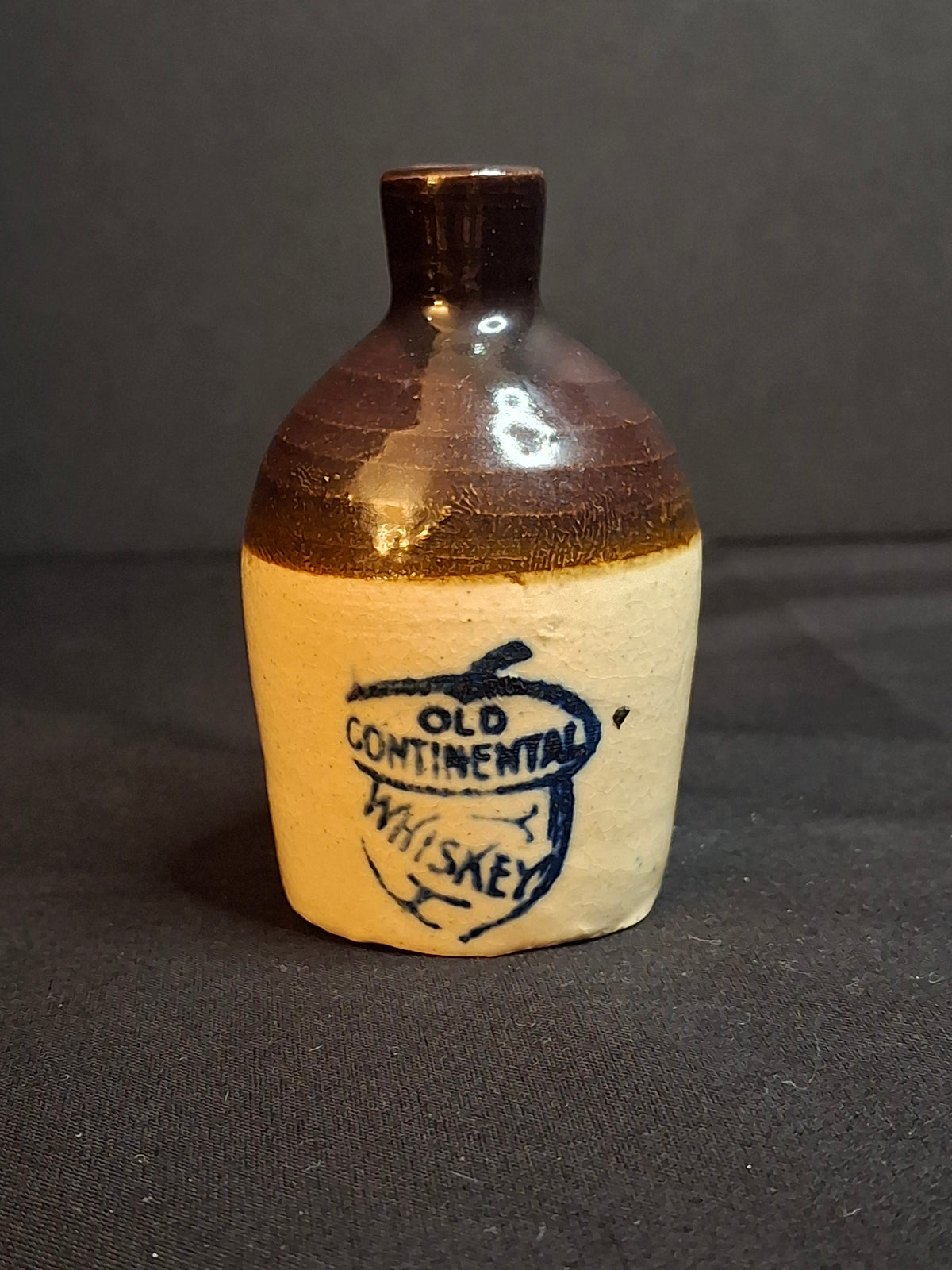 Antique Pre-Prohibition Stoneware Mini Whiskey Jug Old Continental Acorn Sample