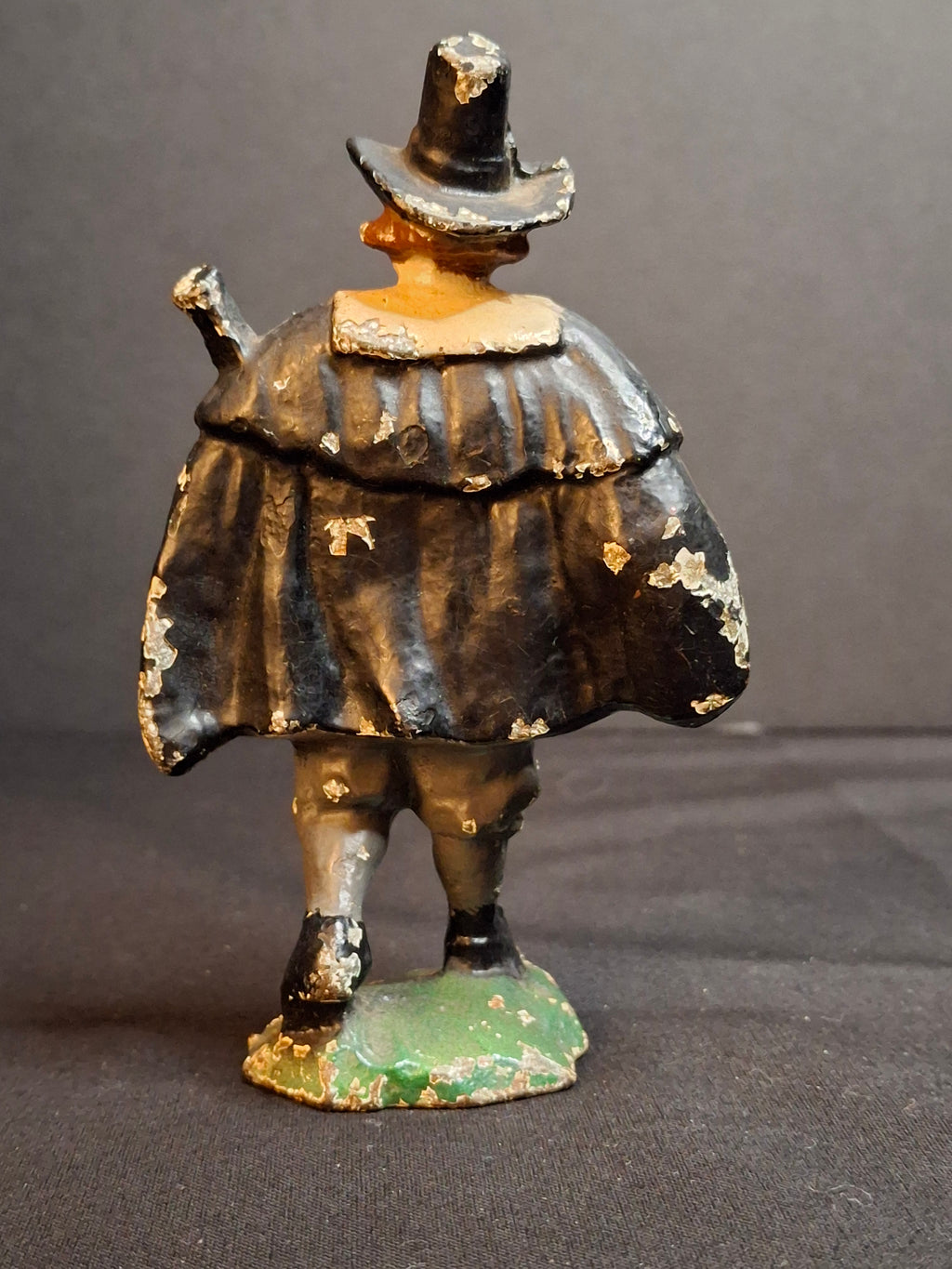 Antique Cast Iron Pilgrim with Musket Man Figurine Paperweight 4.75" Original Polychrome Paint