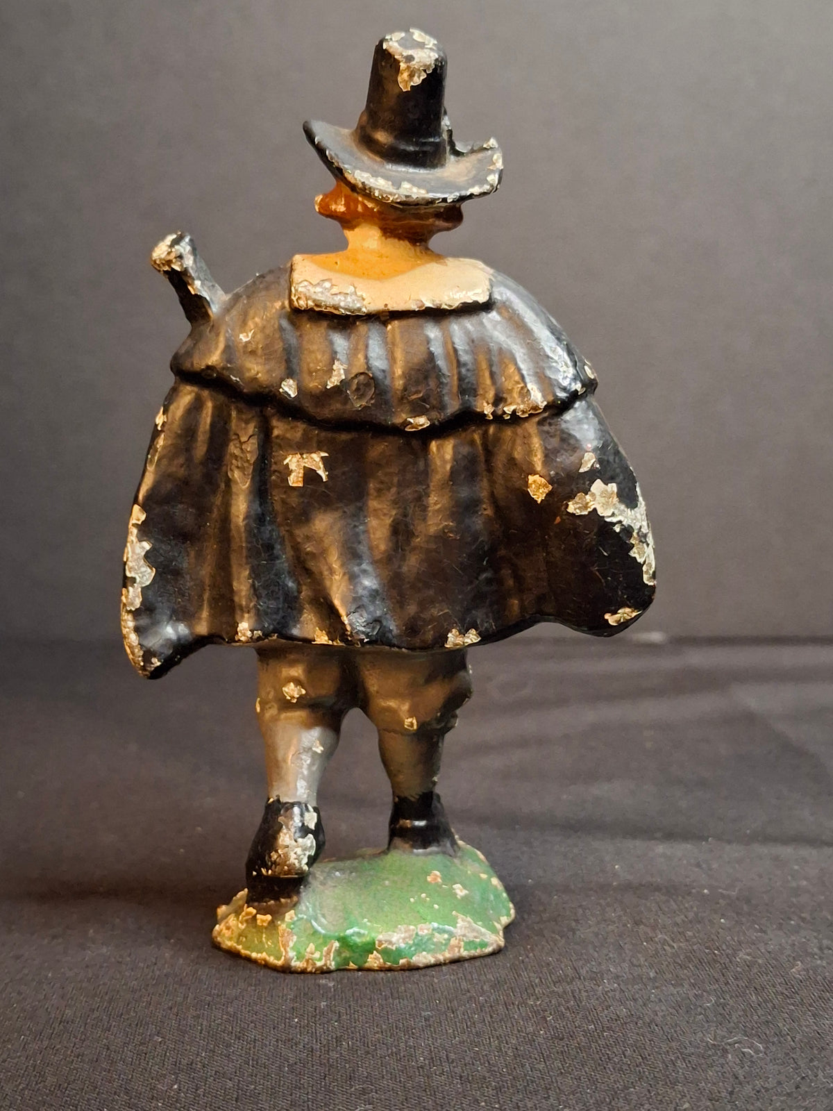 Antique Cast Iron Pilgrim with Musket Man Figurine Paperweight 4.75" Original Polychrome Paint