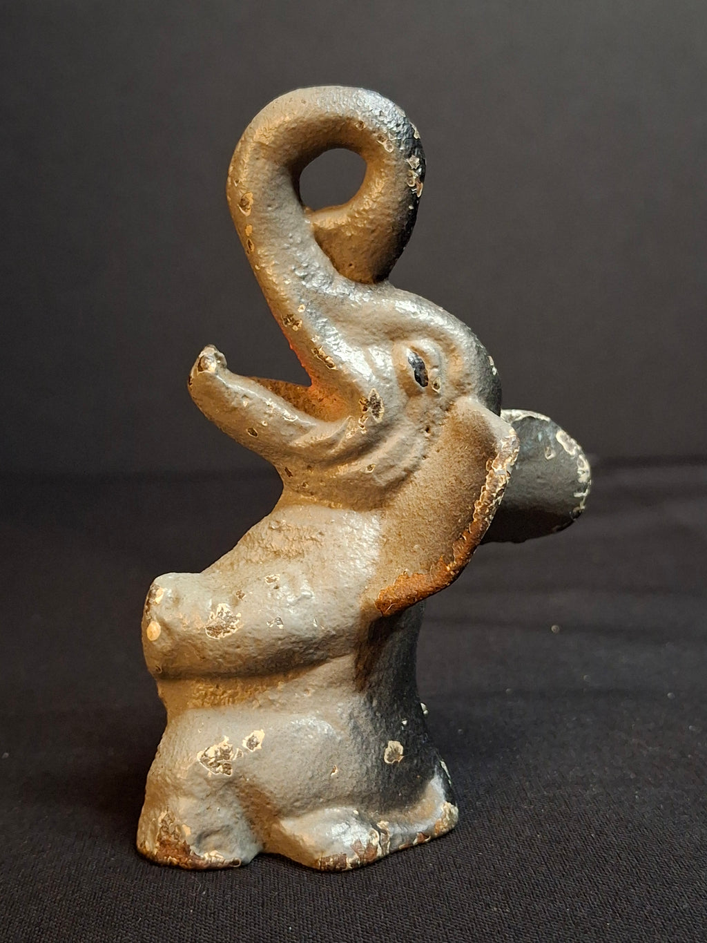 Vintage 1940s-1950s Cast Iron Sitting Elephant Bottle Opener Figural Paperweight Cold Paint