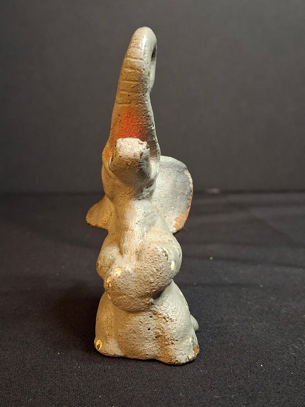 Vintage 1940s-1950s Cast Iron Sitting Elephant Bottle Opener Figural Paperweight Cold Paint